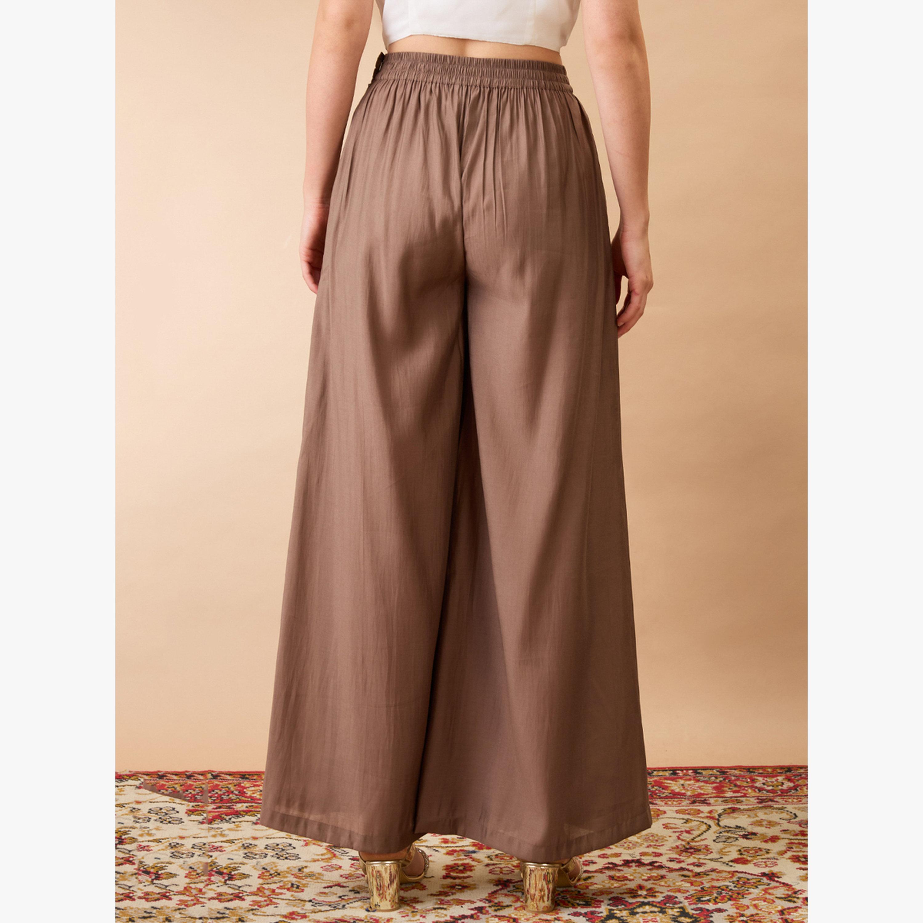 Globus X Styli Brown Wide Leg Fusion Trousers-women-clothing-bottoms-trousers-image-5