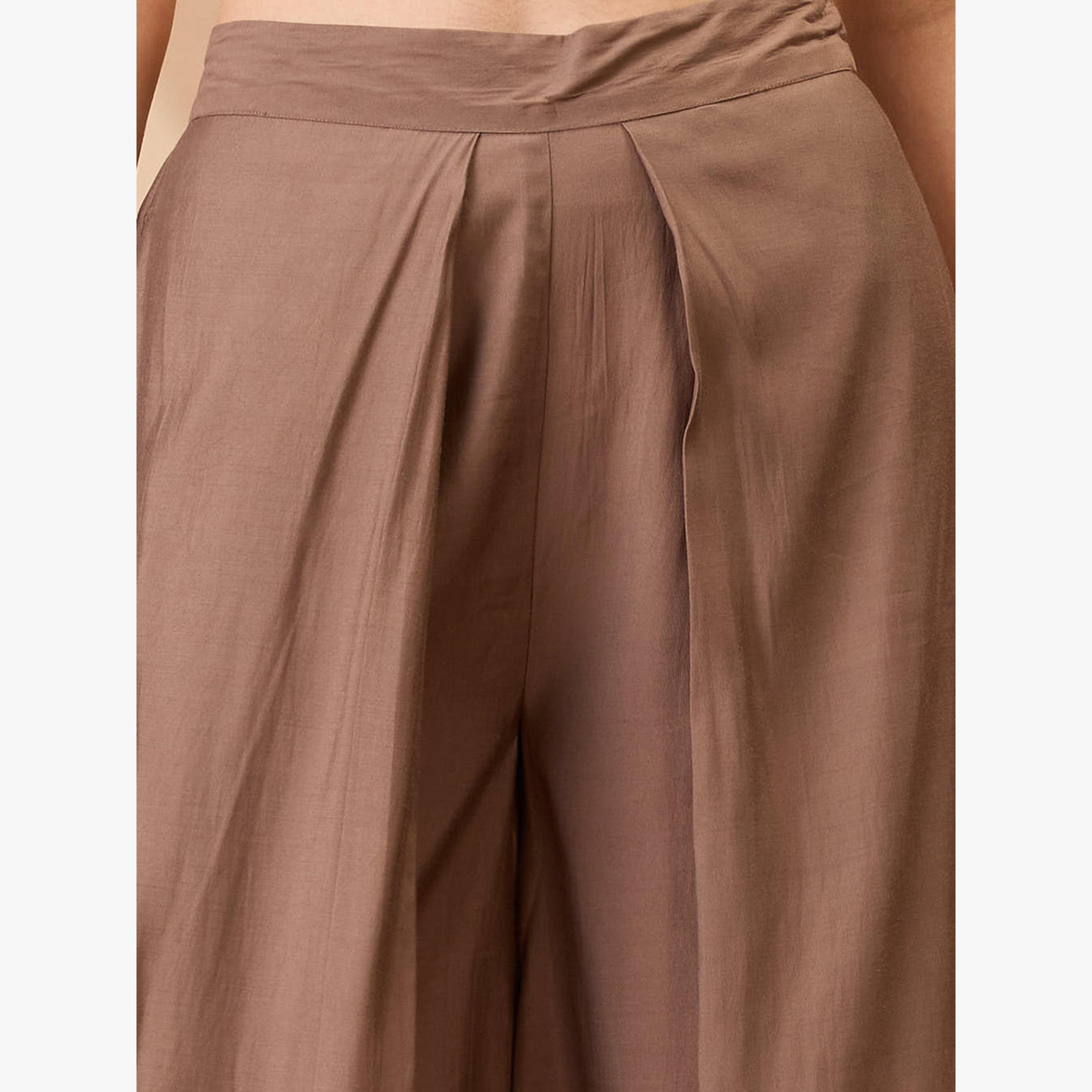 Globus X Styli Brown Wide Leg Fusion Trousers-women-clothing-bottoms-trousers-image-6