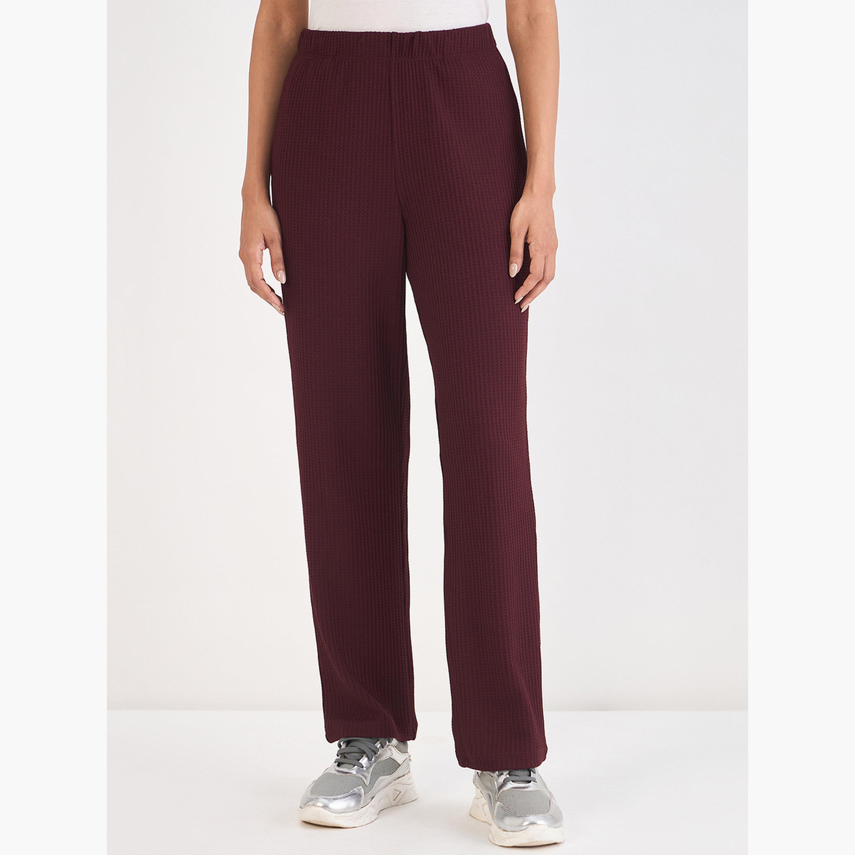 Femmella Women Wine Waffle Knit Trousers-women-clothing-bottoms-joggers-image-1