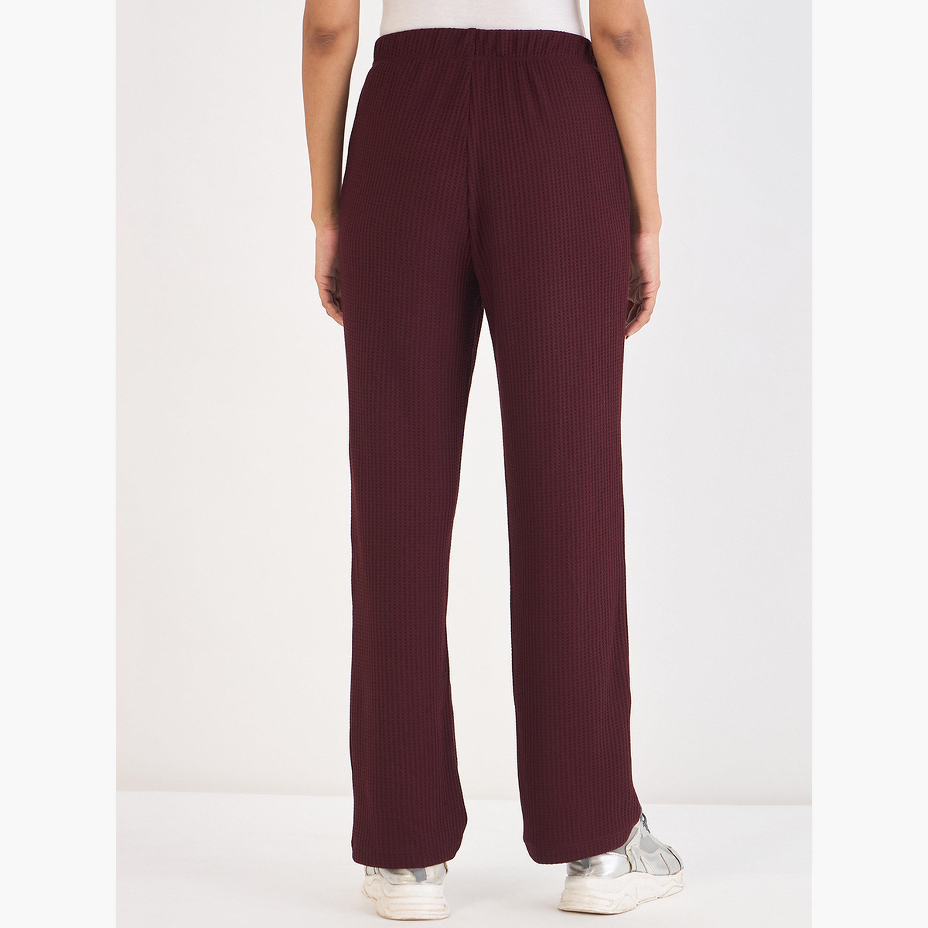 بنطلون نسائي محبوك بنقشة وافل بلون نبيذي-women-clothing-bottoms-joggers-image-3