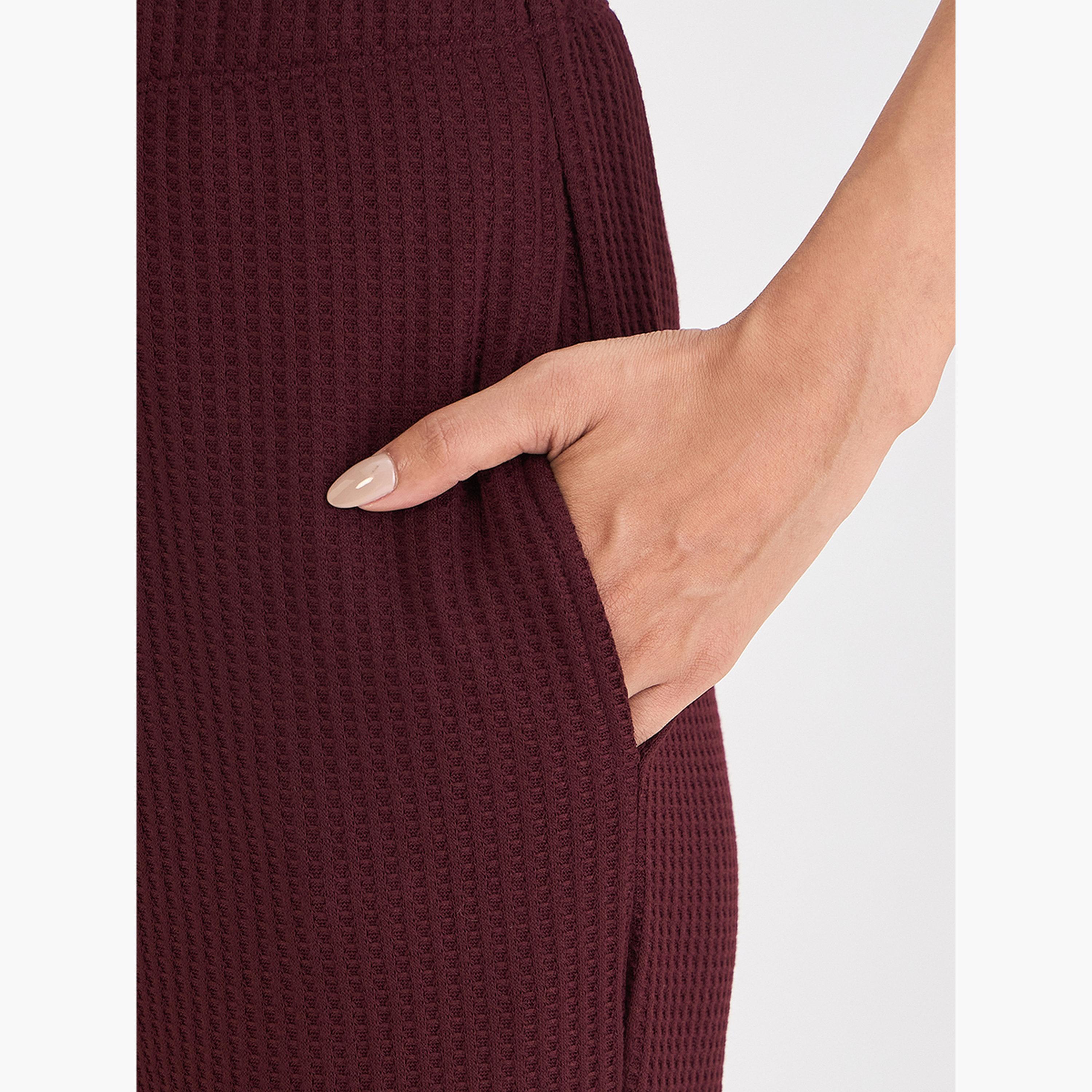 Femmella Women Wine Waffle Knit Trousers-women-clothing-bottoms-joggers-image-5