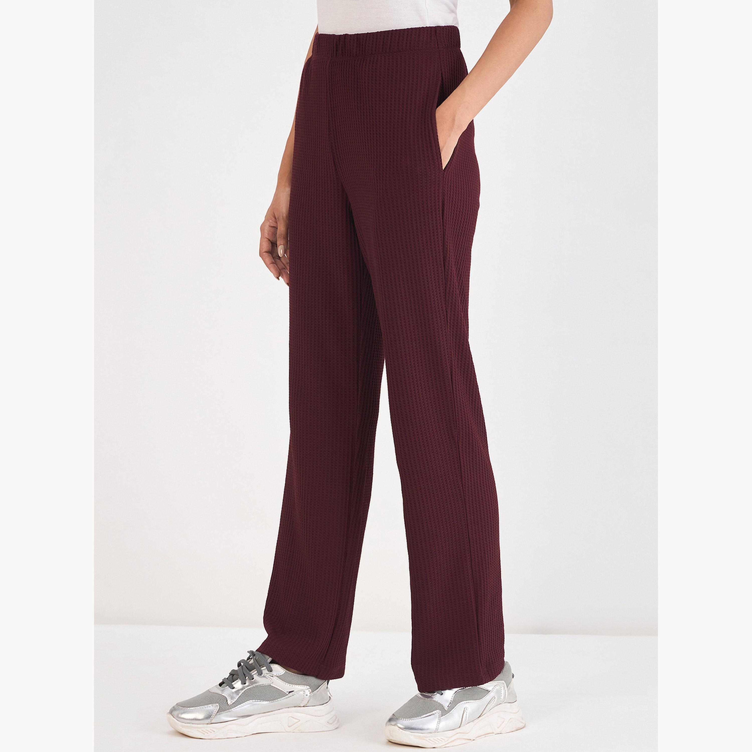 Femmella Women Wine Waffle Knit Trousers-women-clothing-bottoms-joggers-image-6