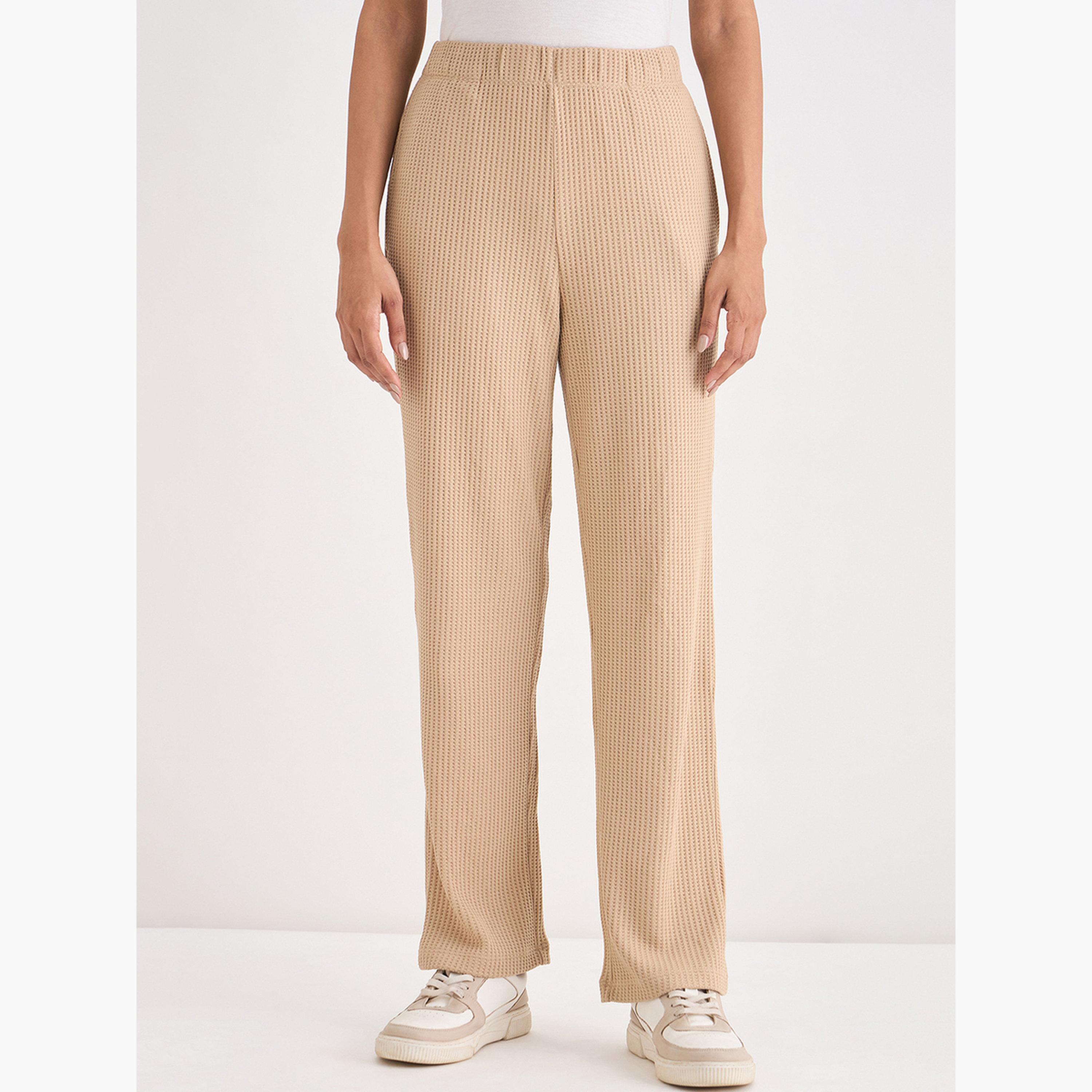 Femmella Women Beige Waffle Knit Trousers-women-clothing-bottoms-joggers-image-1