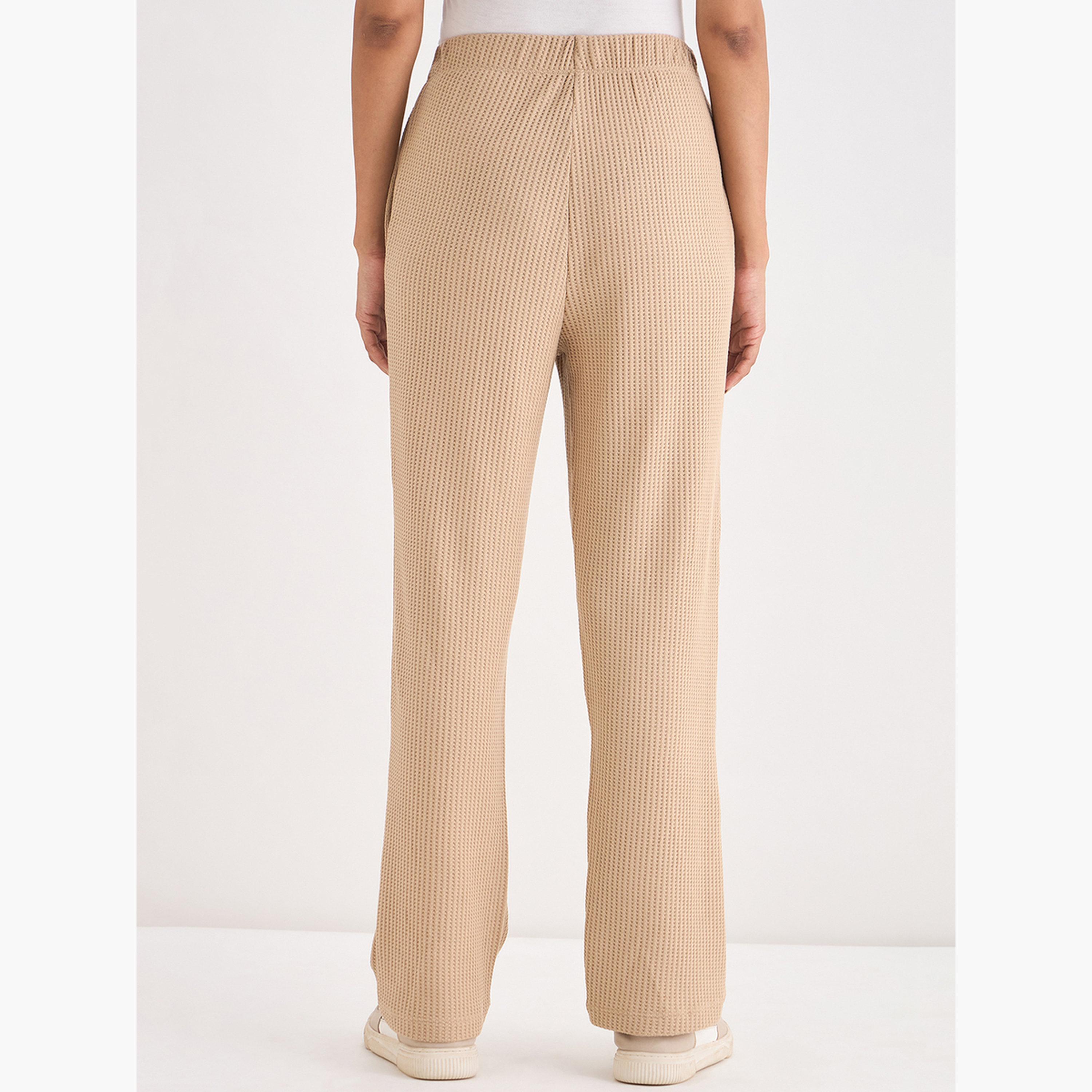 Femmella Women Beige Waffle Knit Trousers-women-clothing-bottoms-joggers-image-3