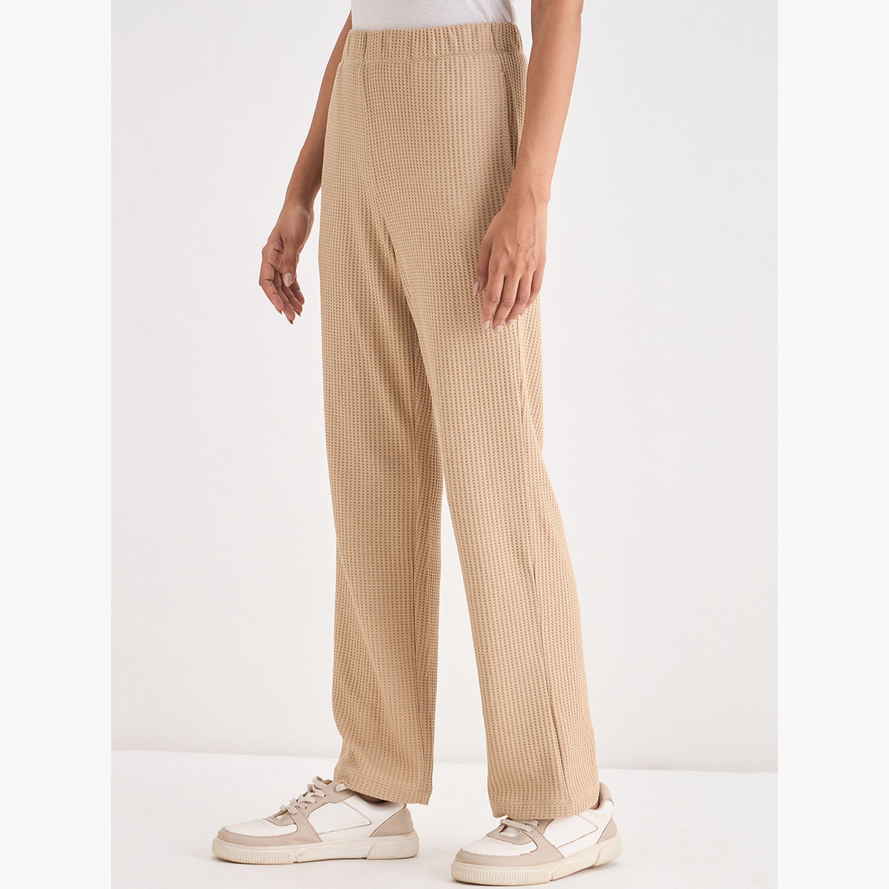 Femmella Women Beige Waffle Knit Trousers-women-clothing-bottoms-joggers-image-5