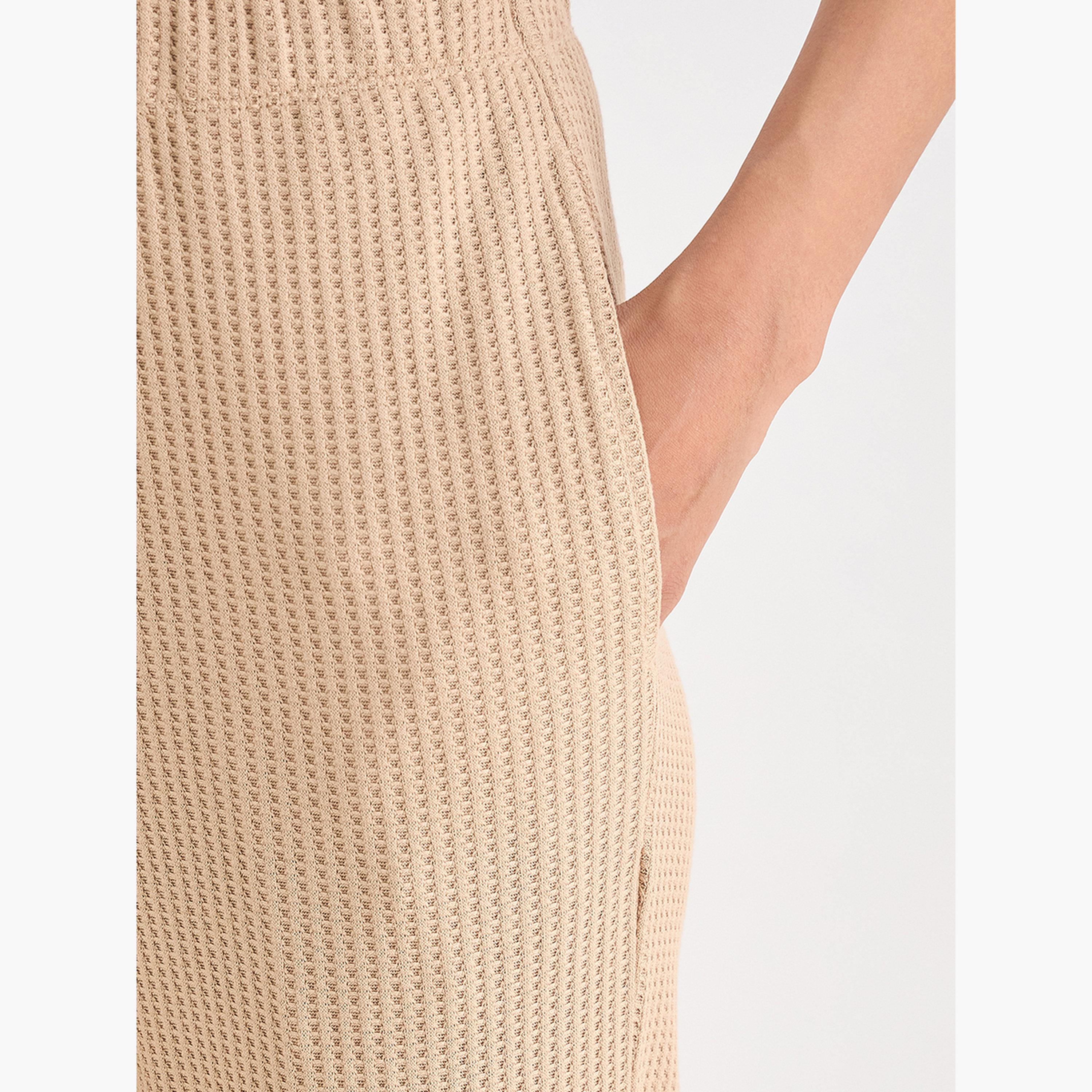 Femmella Women Beige Waffle Knit Trousers-women-clothing-bottoms-joggers-image-6