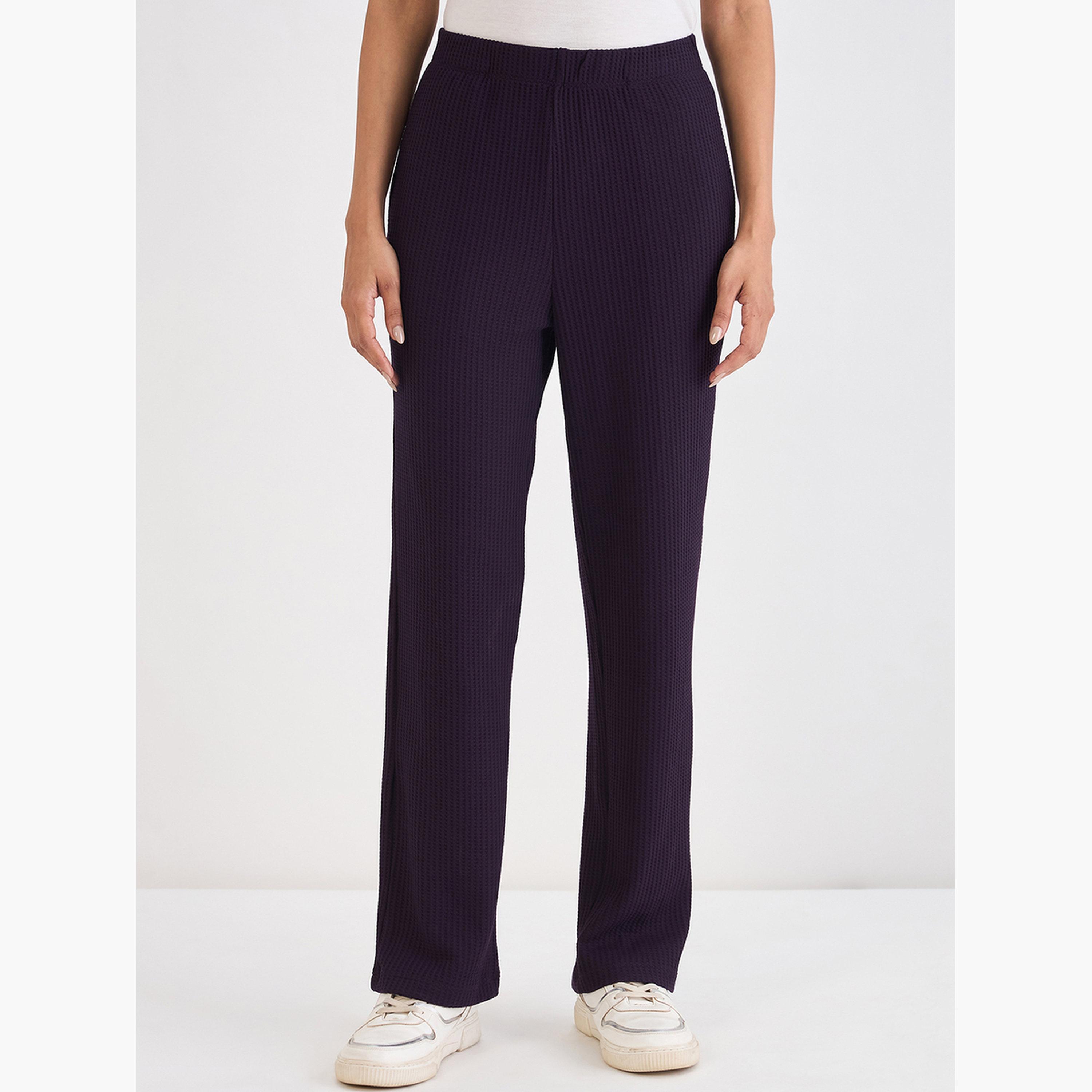 بنطلون نسائي محبوك بنقشة وافل بنفسجي داكن-women-clothing-bottoms-joggers-image-1