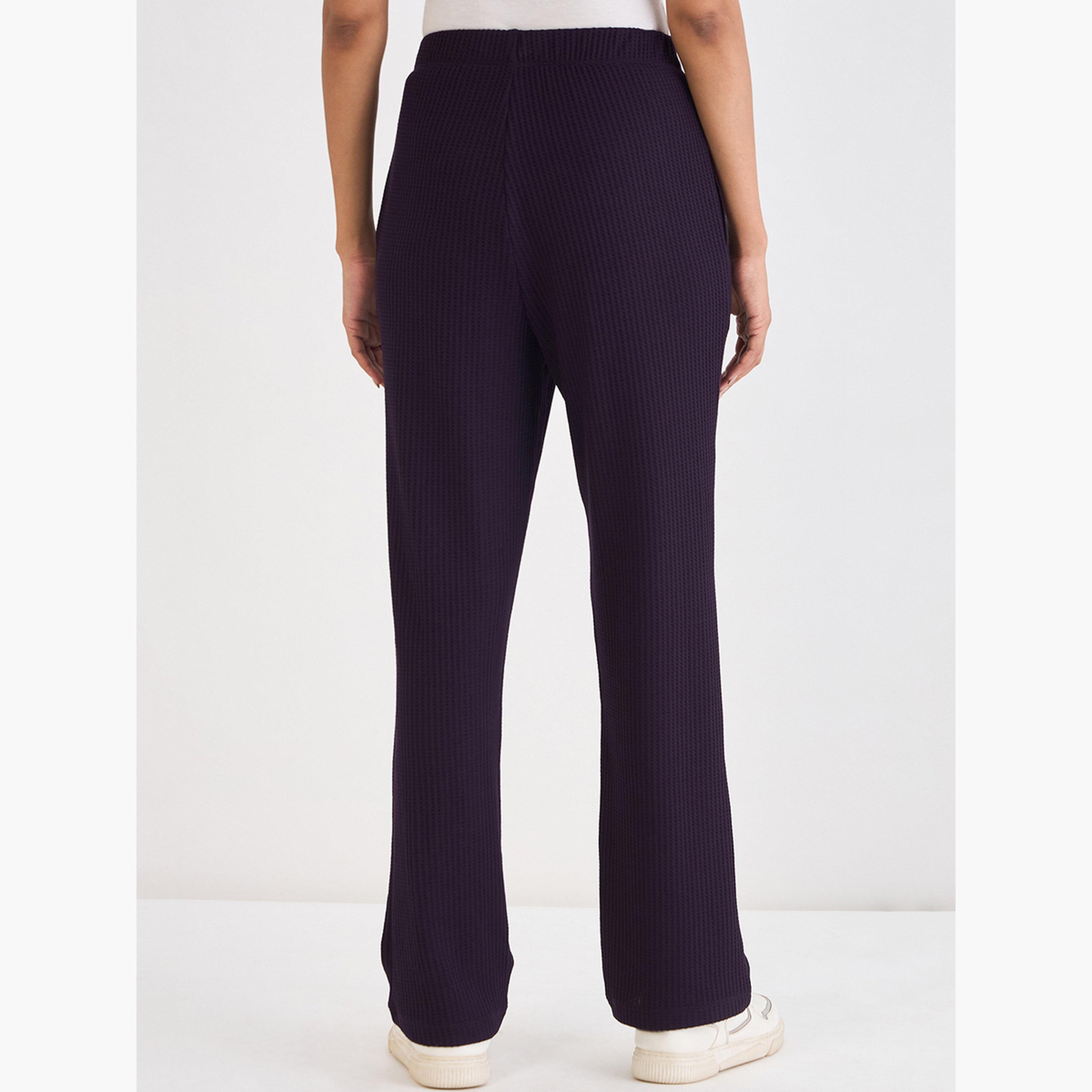 Femmella Women Dark Purple Waffle Knit Trousers-women-clothing-bottoms-joggers-image-3