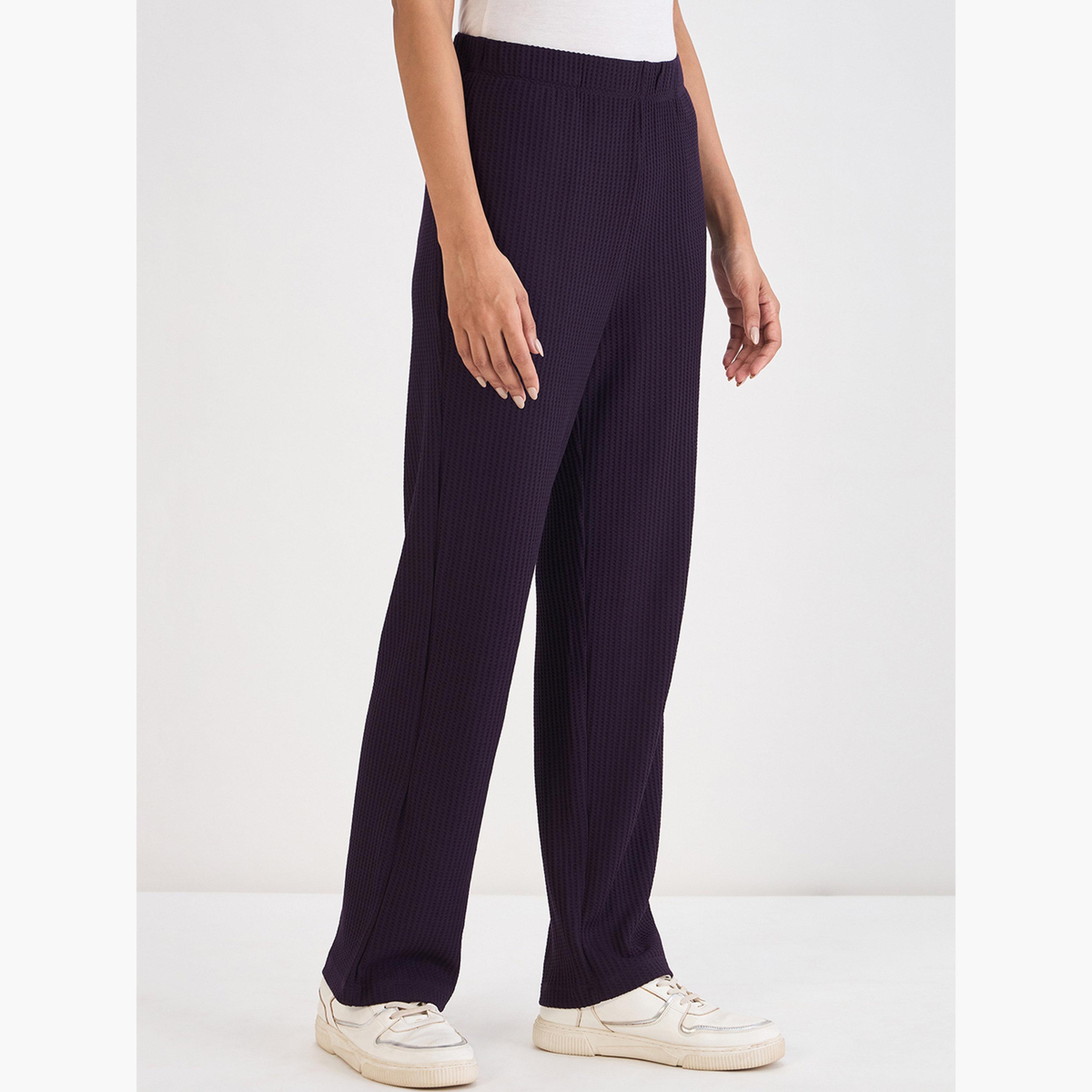 Femmella Women Dark Purple Waffle Knit Trousers-women-clothing-bottoms-joggers-image-5