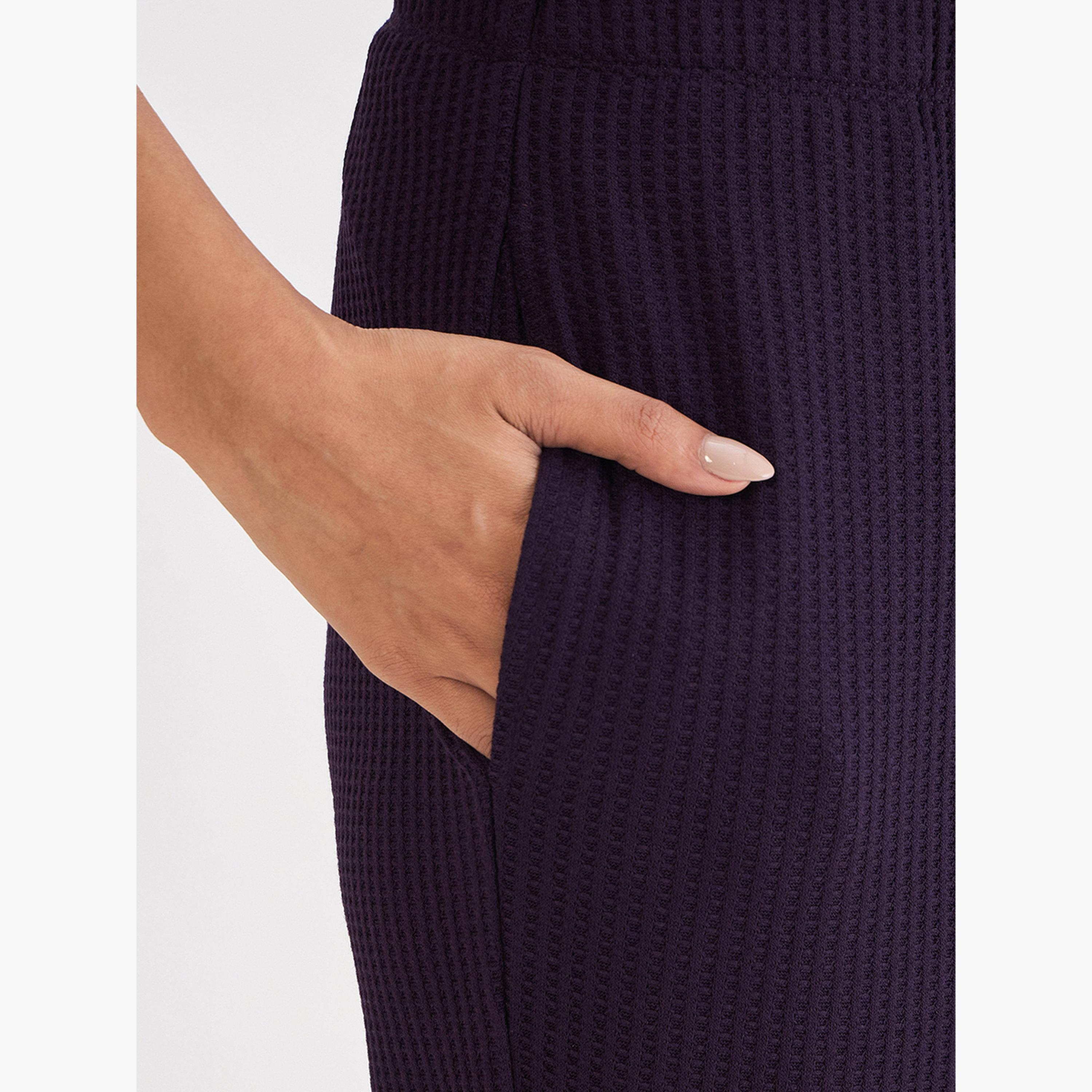 بنطلون نسائي محبوك بنقشة وافل بنفسجي داكن-women-clothing-bottoms-joggers-image-6