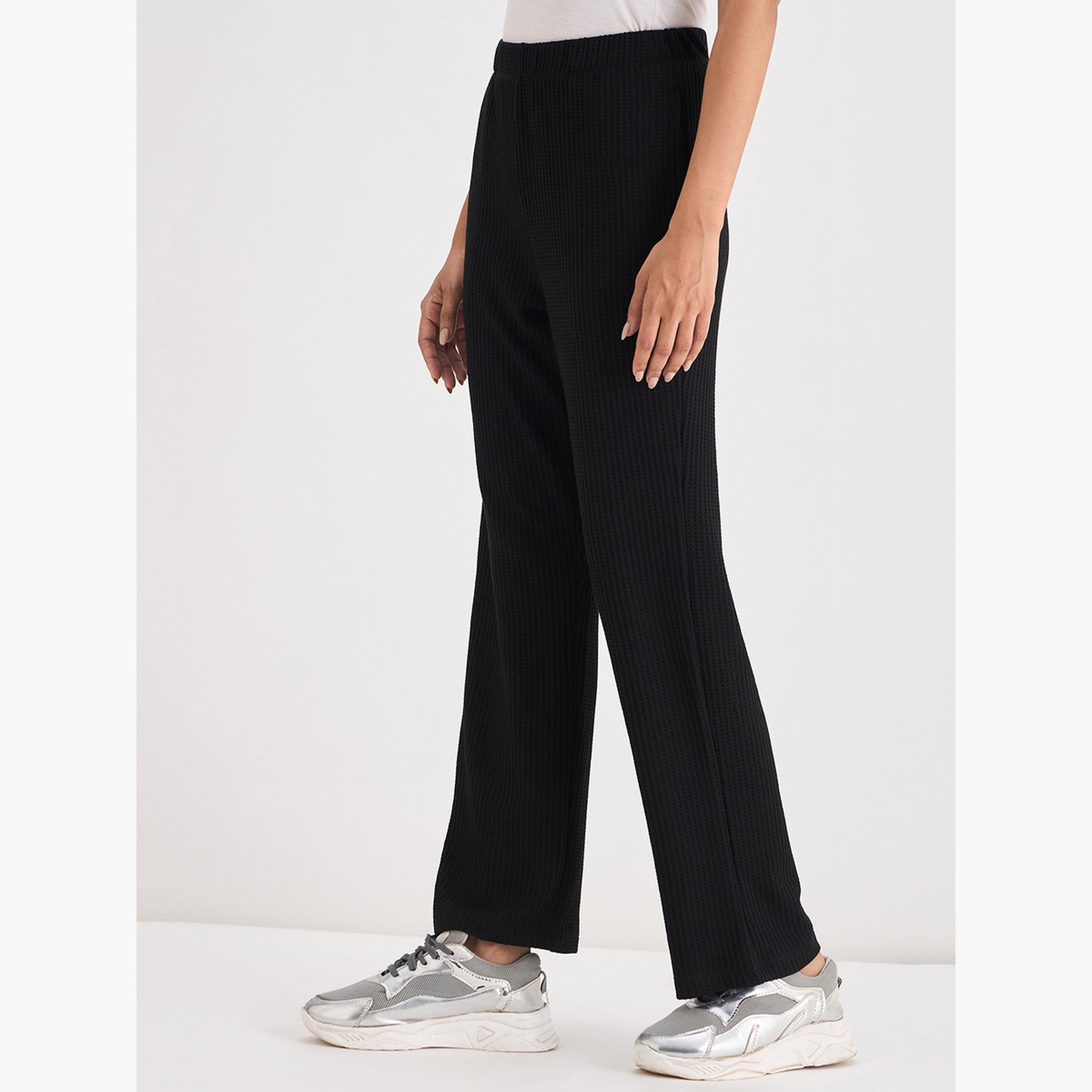 Femmella Women Black Waffle Knit Trousers-women-clothing-bottoms-joggers-image-3