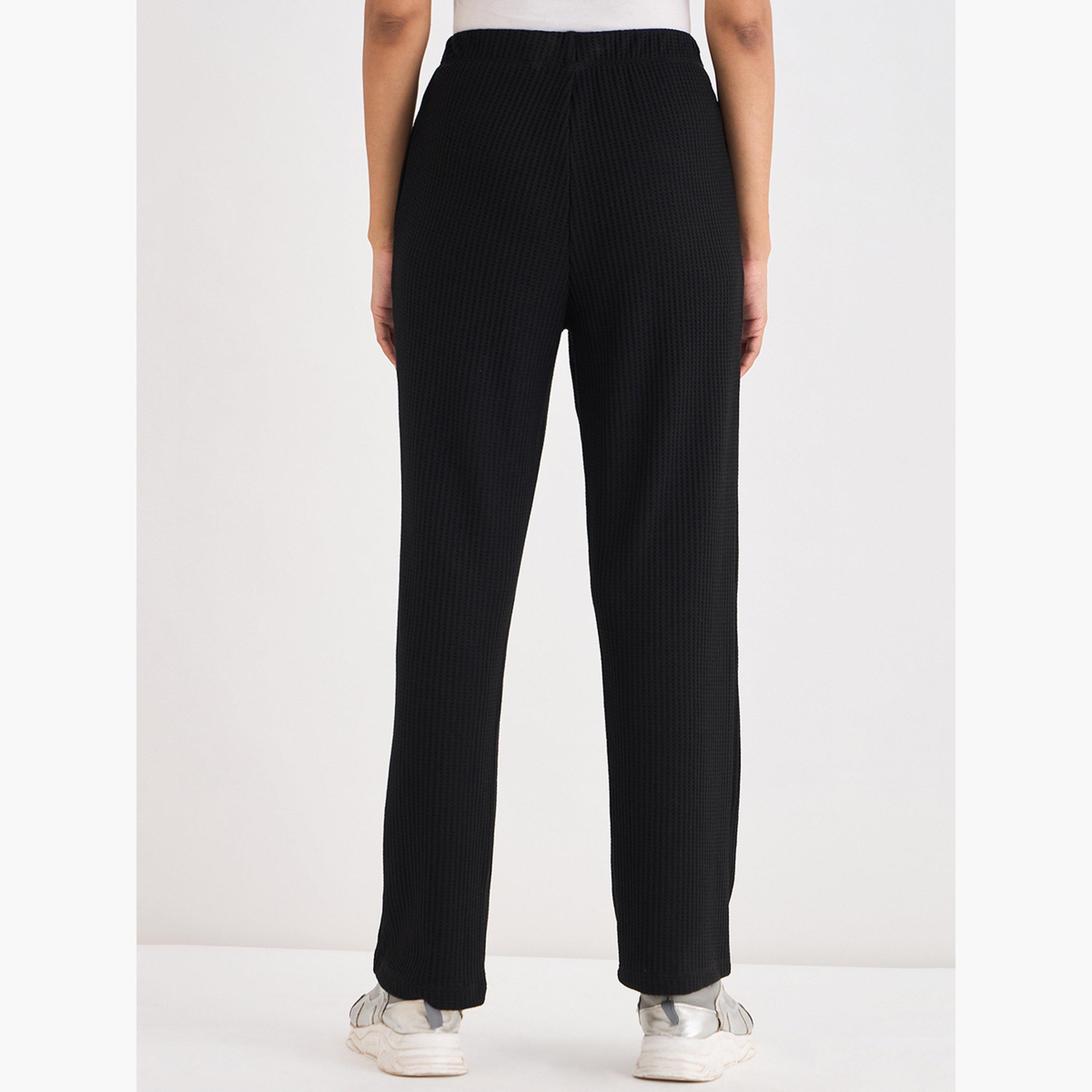 Femmella Women Black Waffle Knit Trousers-women-clothing-bottoms-joggers-image-5