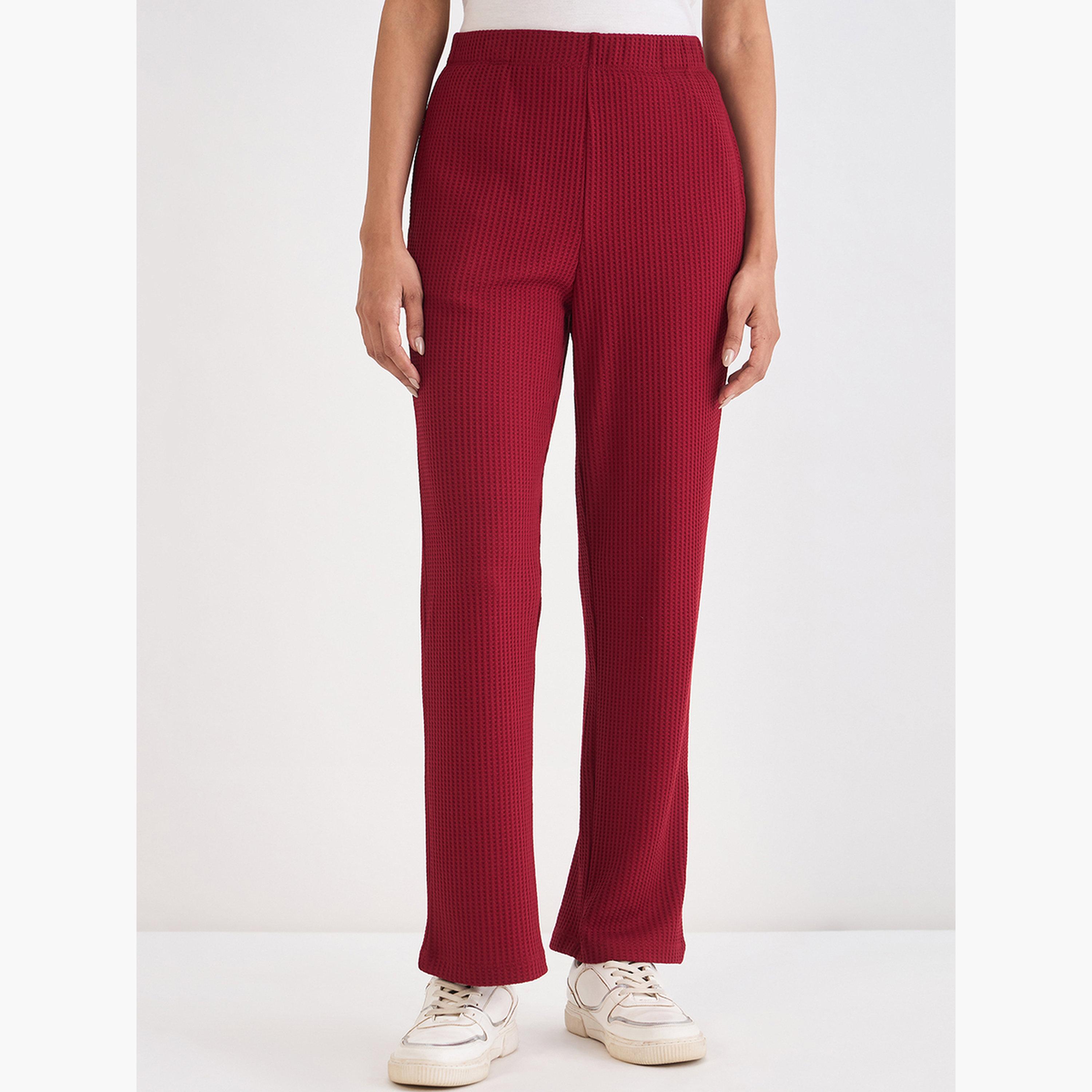 بنطلون نسائي محبوك بنقشة وافل أحمر-women-clothing-bottoms-joggers-image-1