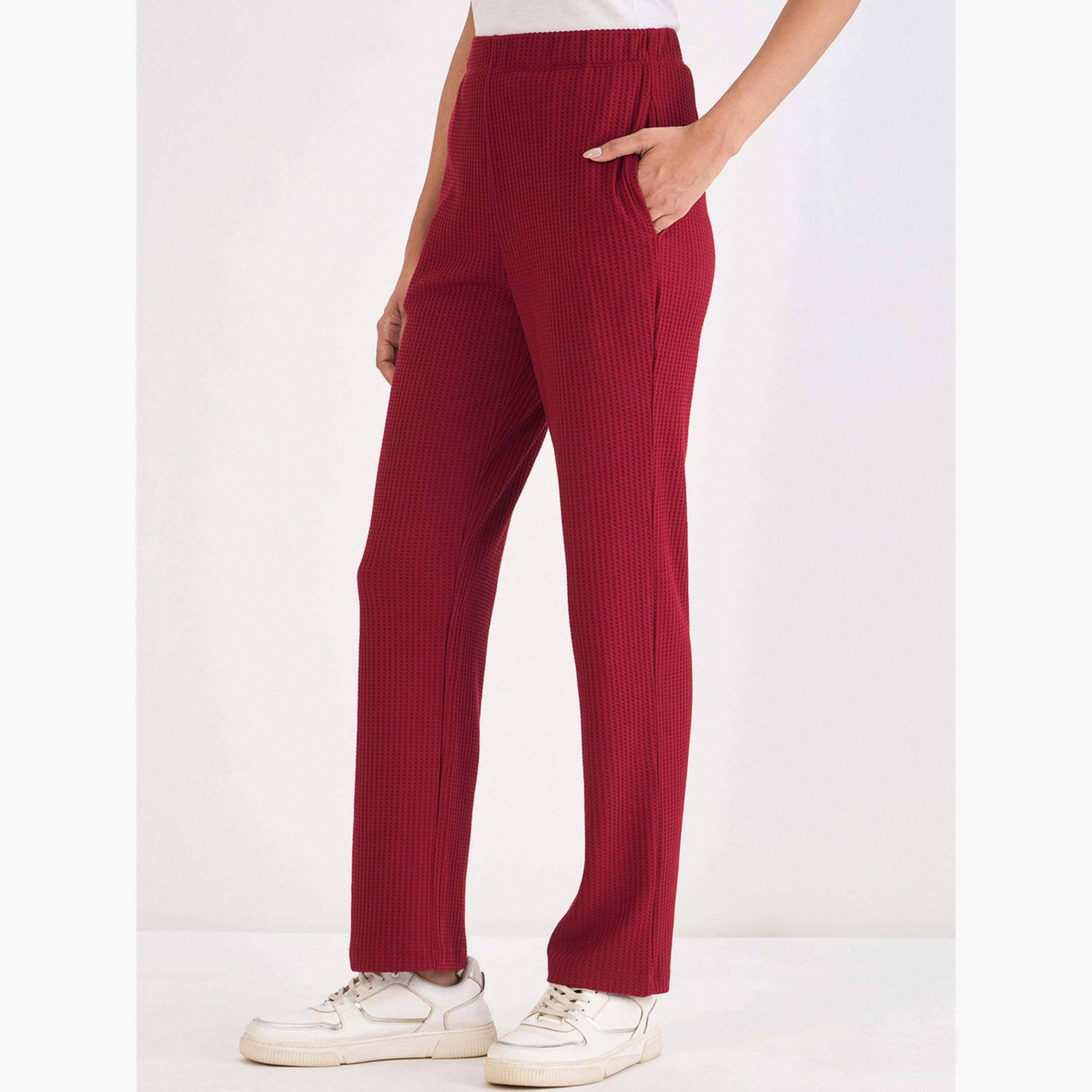 بنطلون نسائي محبوك بنقشة وافل أحمر-women-clothing-bottoms-joggers-image-3