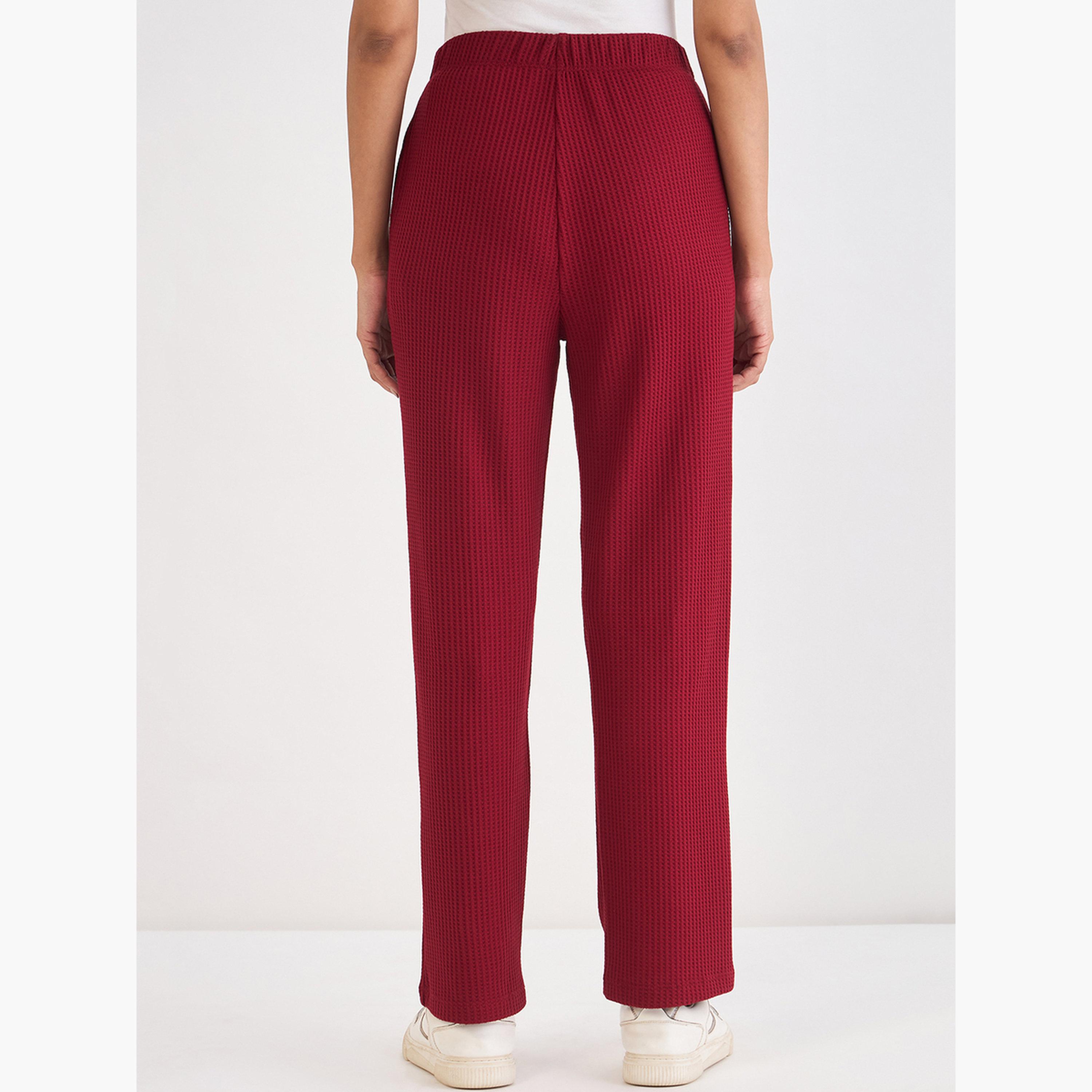 Femmella Women Red Waffle Knit Trousers-women-clothing-bottoms-joggers-image-5