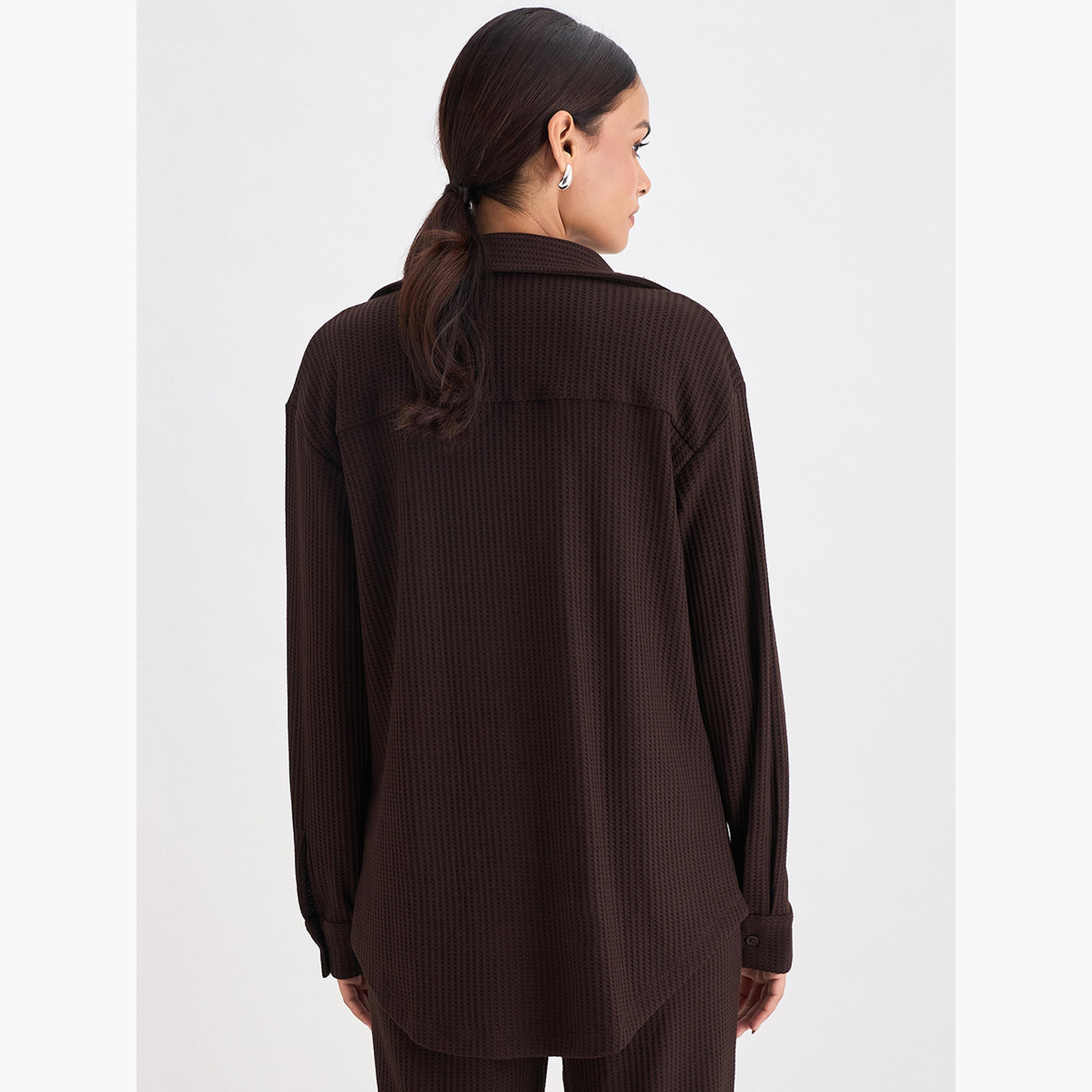 قميص بأزرار محبوك بنمط وافل-women-clothing-shirtsandblouses-shirts-image-2