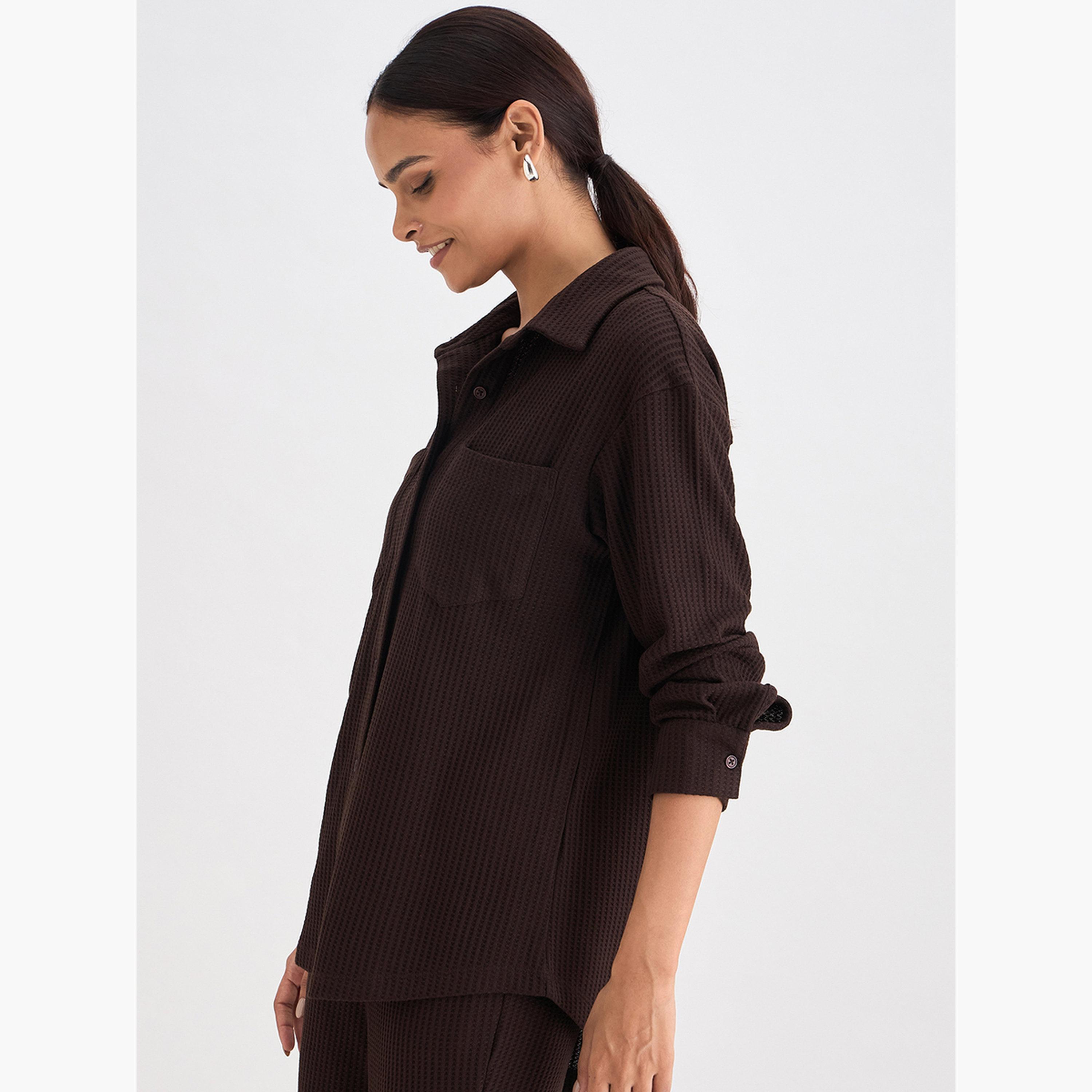 قميص بأزرار محبوك بنمط وافل-women-clothing-shirtsandblouses-shirts-image-3