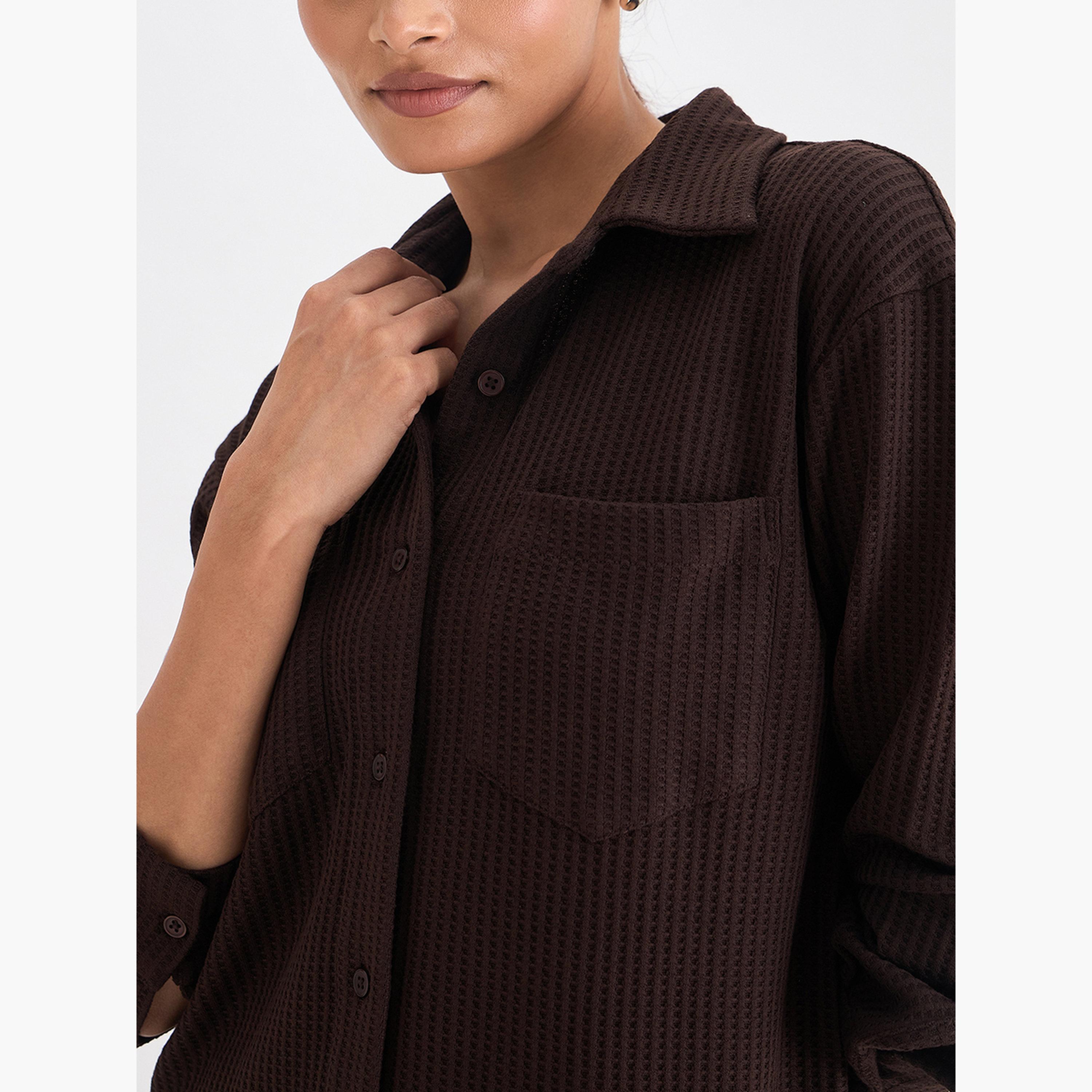 قميص بأزرار محبوك بنمط وافل-women-clothing-shirtsandblouses-shirts-image-4