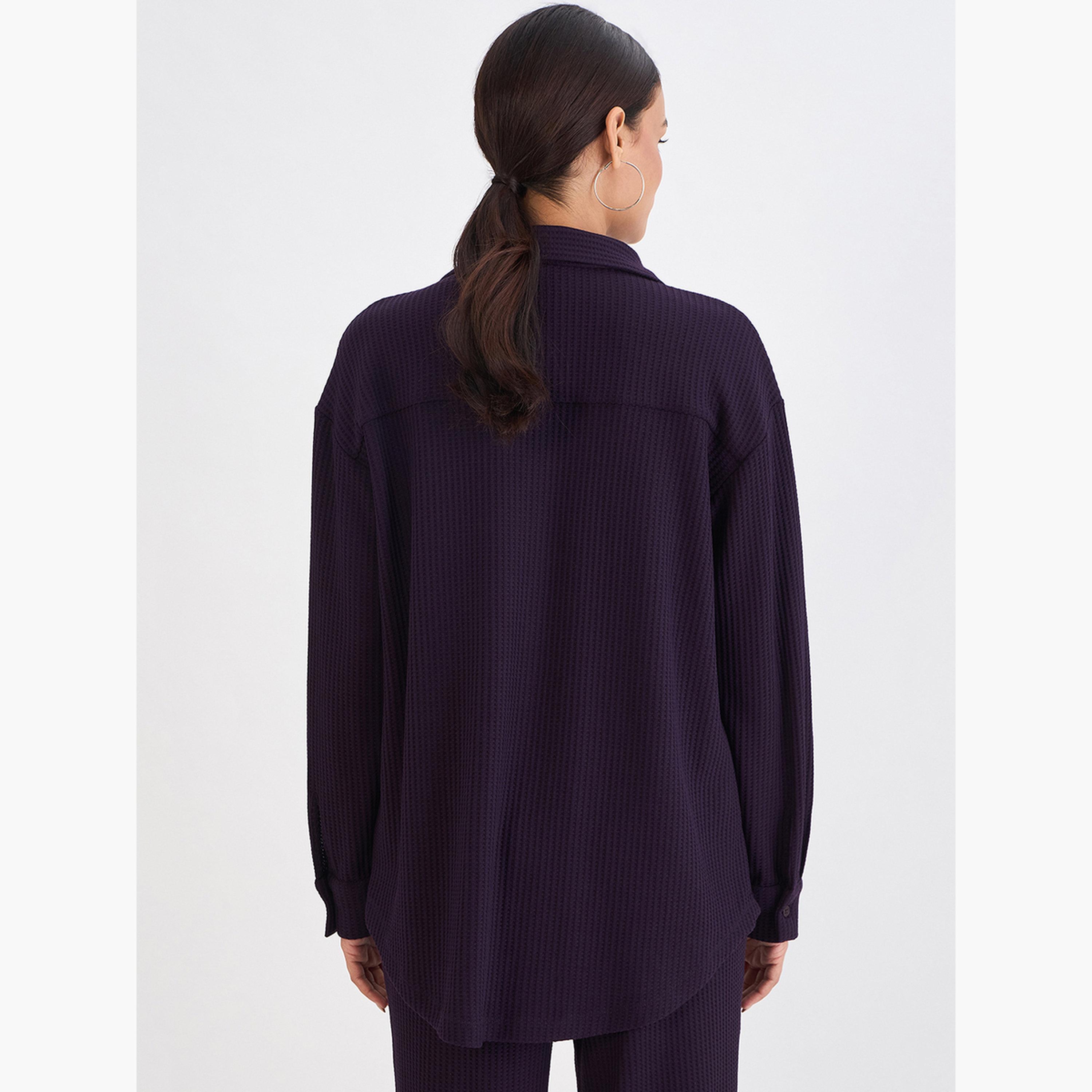 قميص بأزرار محبوك بنمط وافل-women-clothing-shirtsandblouses-shirts-image-2