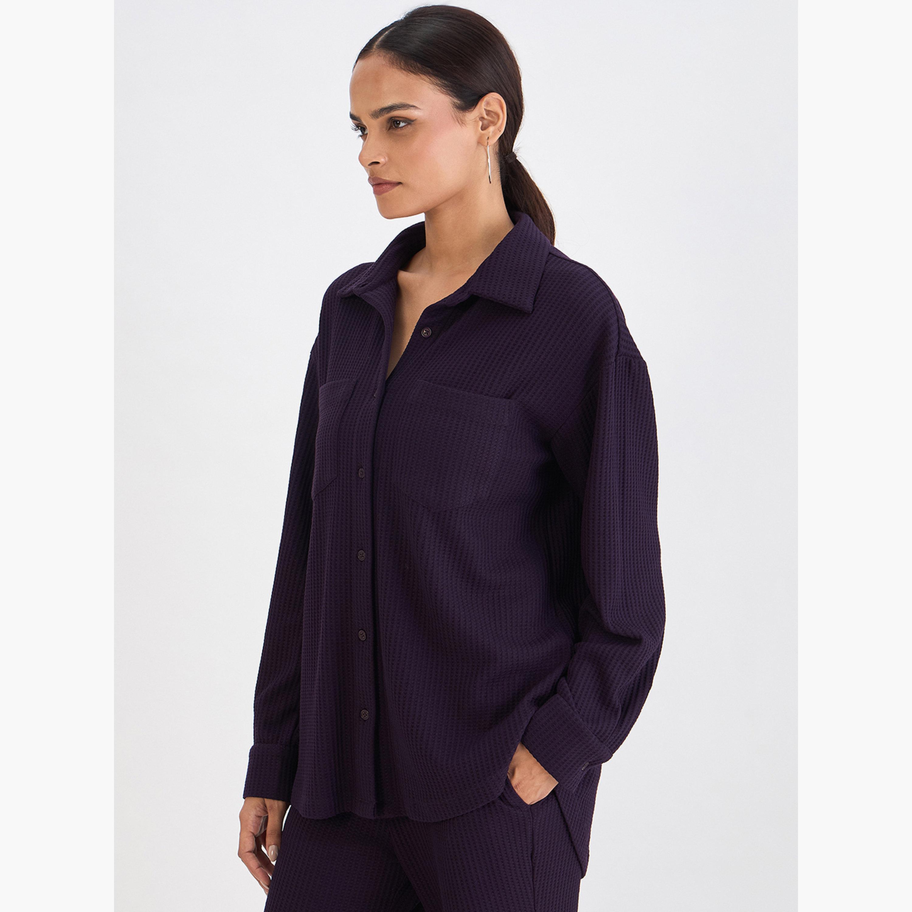 قميص بأزرار محبوك بنمط وافل-women-clothing-shirtsandblouses-shirts-image-3