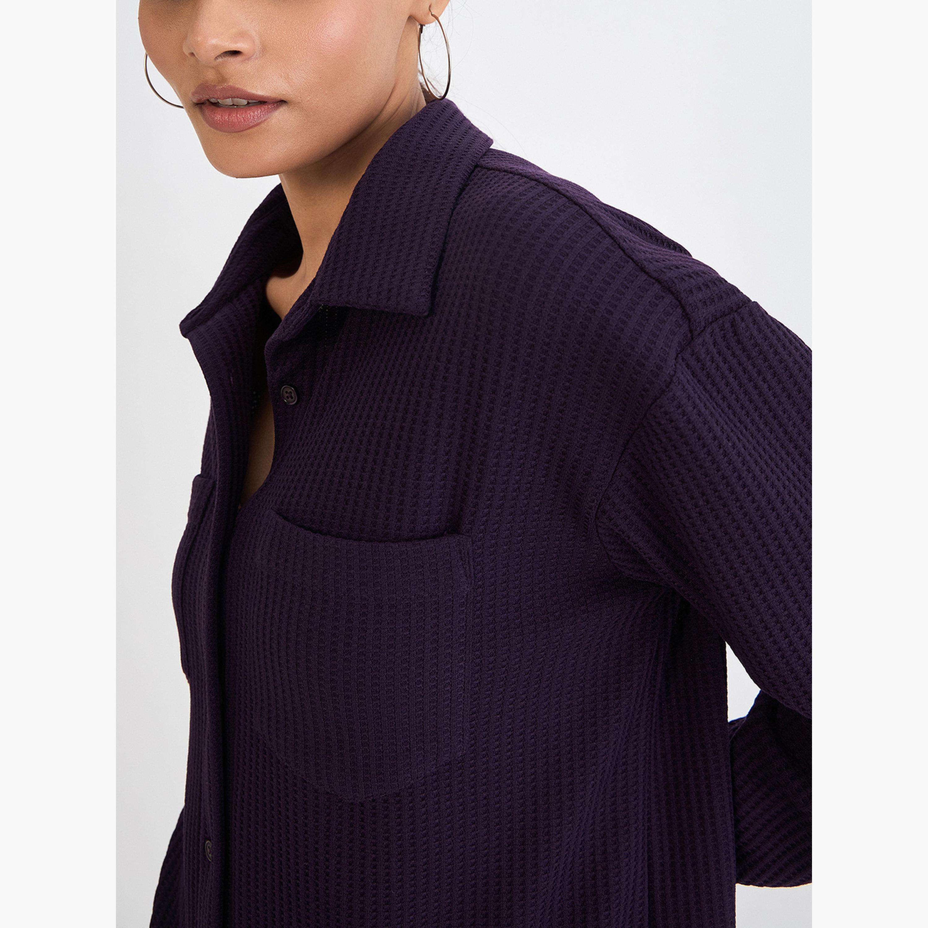 قميص بأزرار محبوك بنمط وافل-women-clothing-shirtsandblouses-shirts-image-4