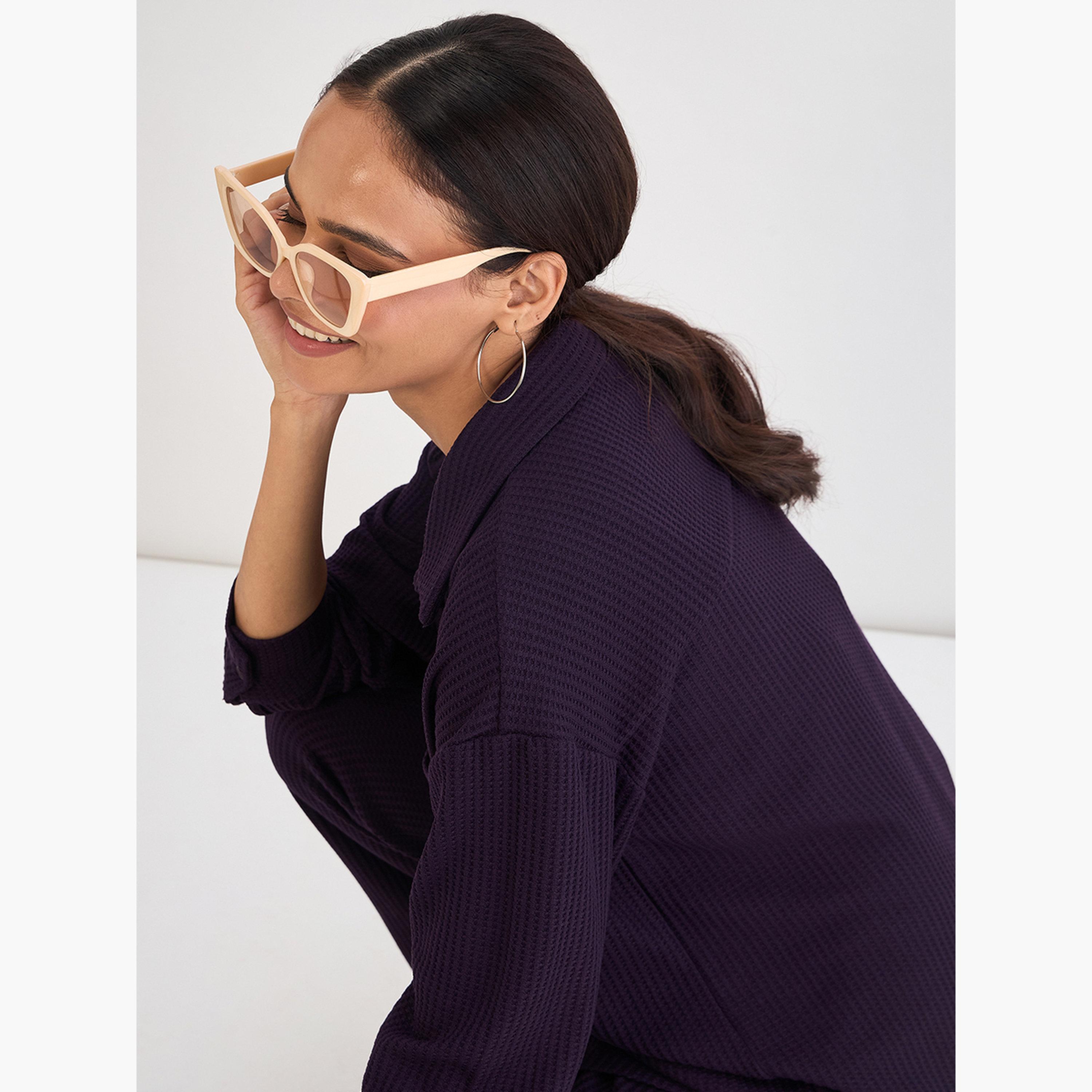 قميص بأزرار محبوك بنمط وافل-women-clothing-shirtsandblouses-shirts-image-6