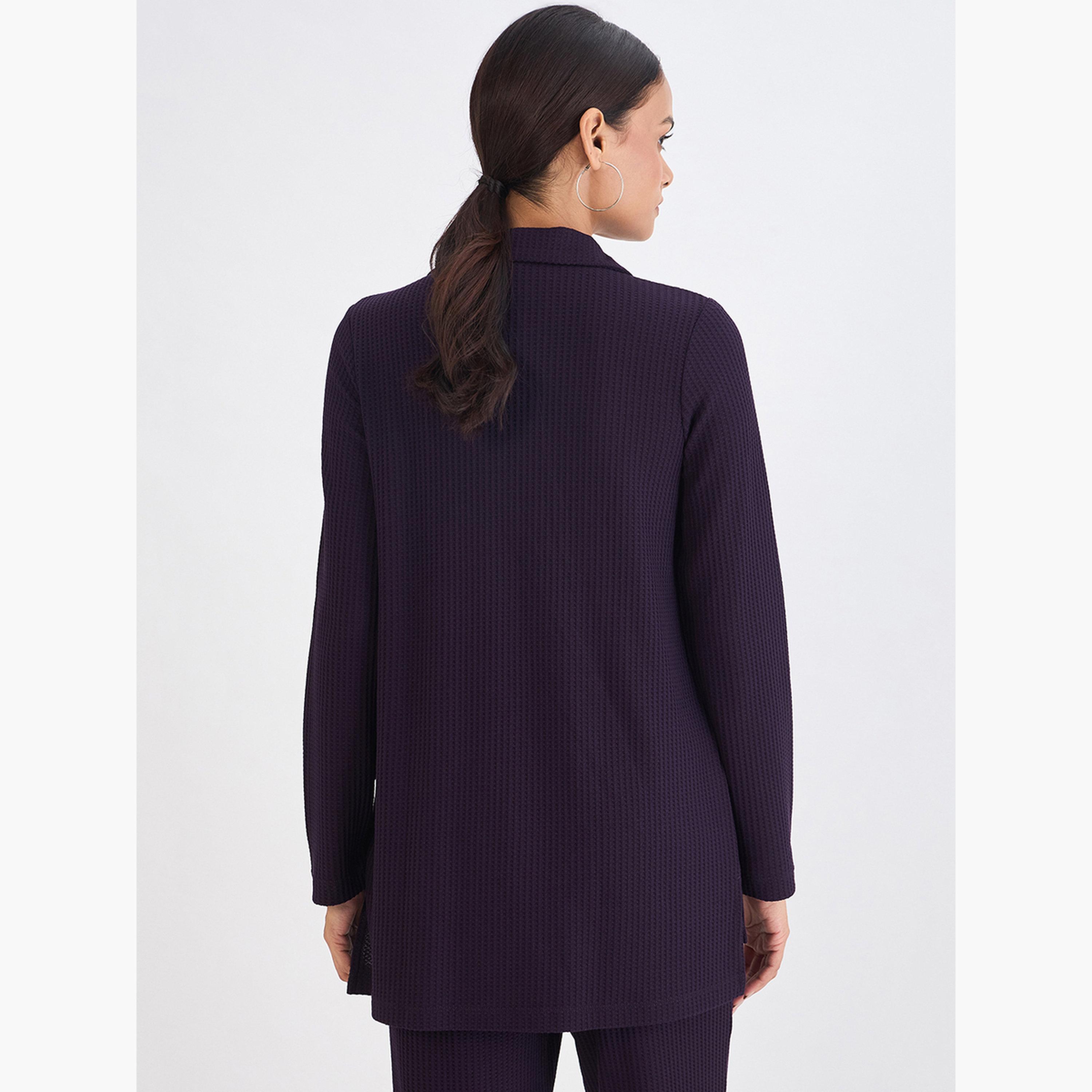 بلوزة بياقة عالية محبوكة بنمط وافل-women-clothing-tshirts-image-2