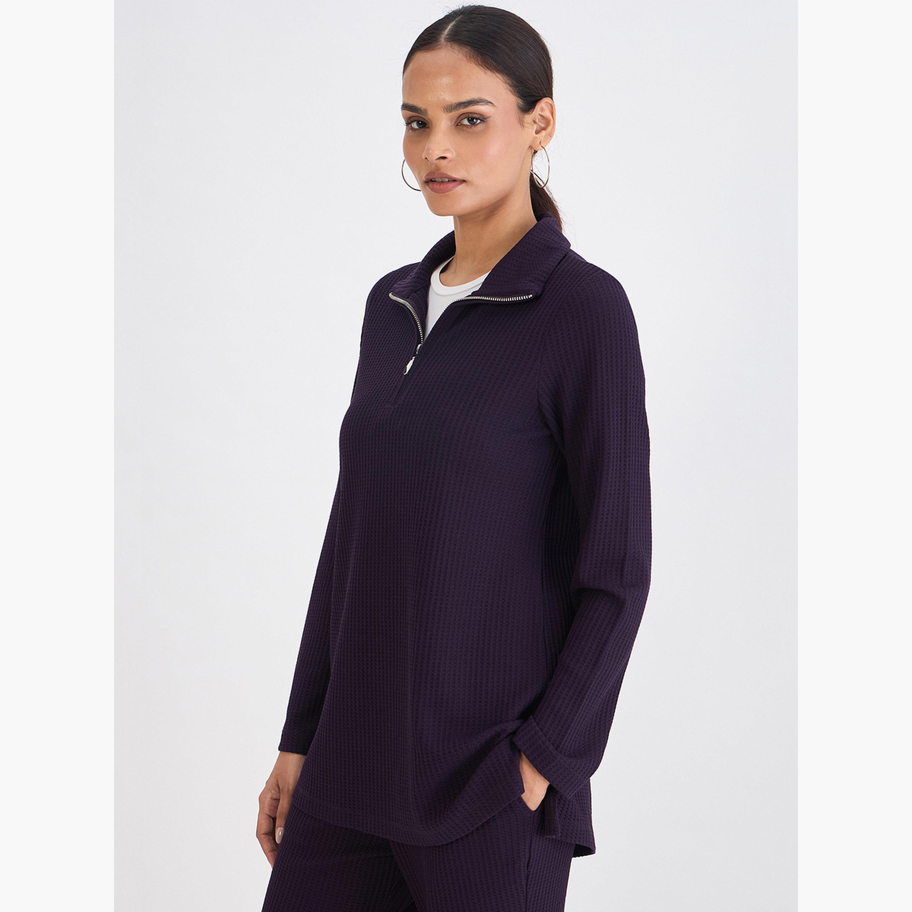 بلوزة بياقة عالية محبوكة بنمط وافل-women-clothing-tshirts-image-3