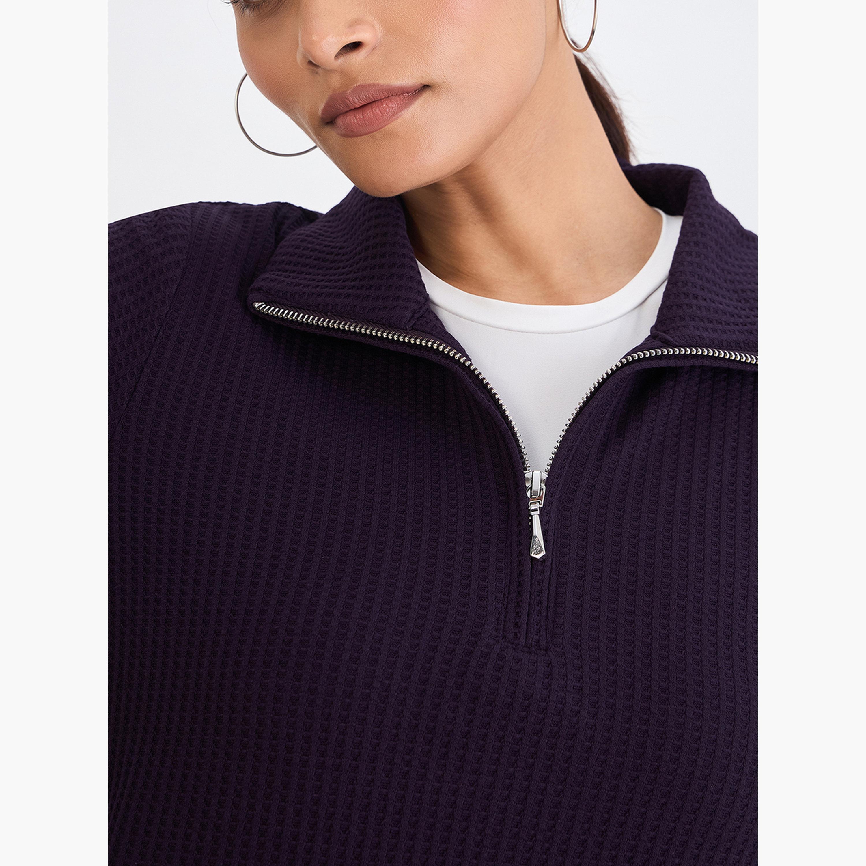 بلوزة بياقة عالية محبوكة بنمط وافل-women-clothing-tshirts-image-4