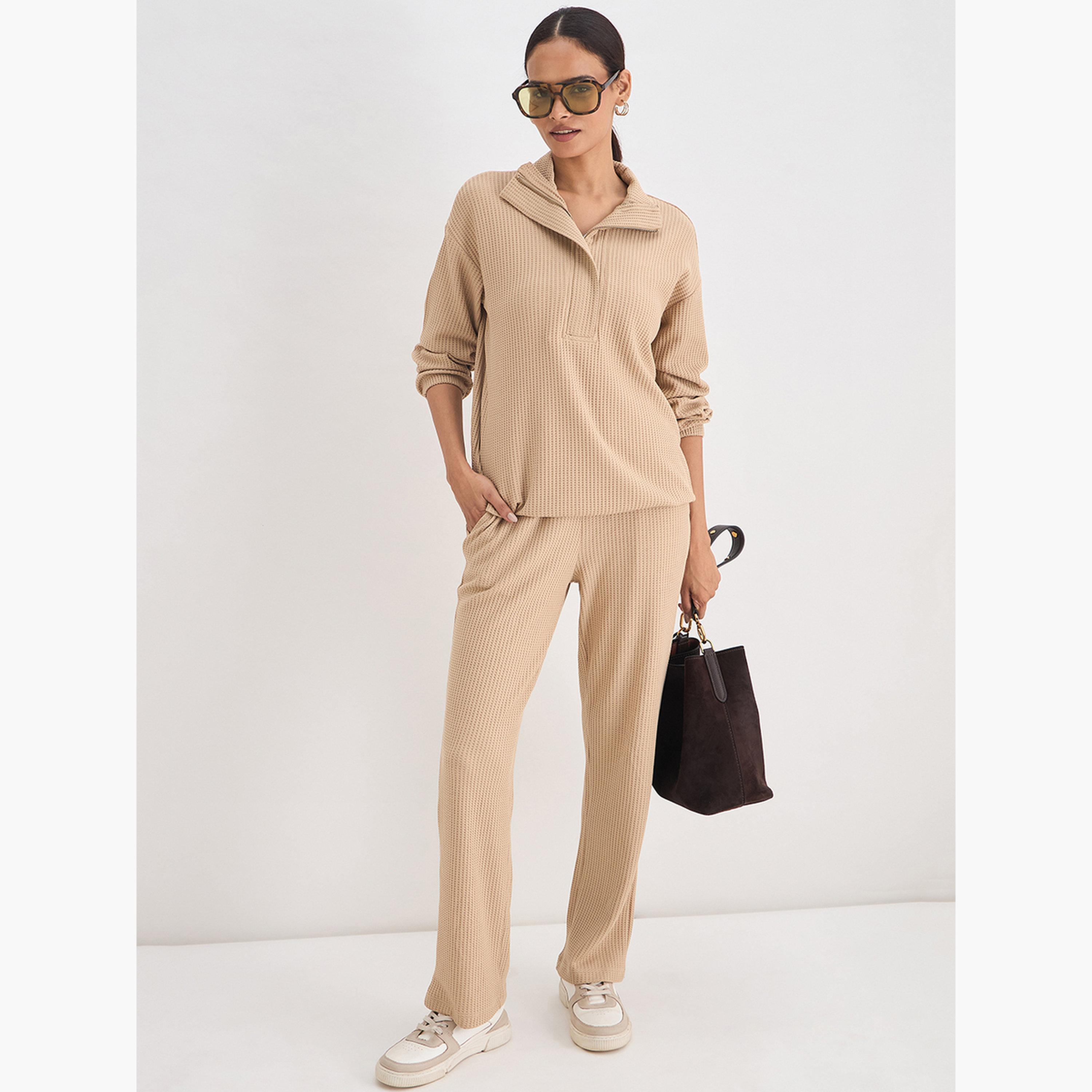 بلوزة بسحاب محبوكة بنمط وافل-women-clothing-tshirts-image-5