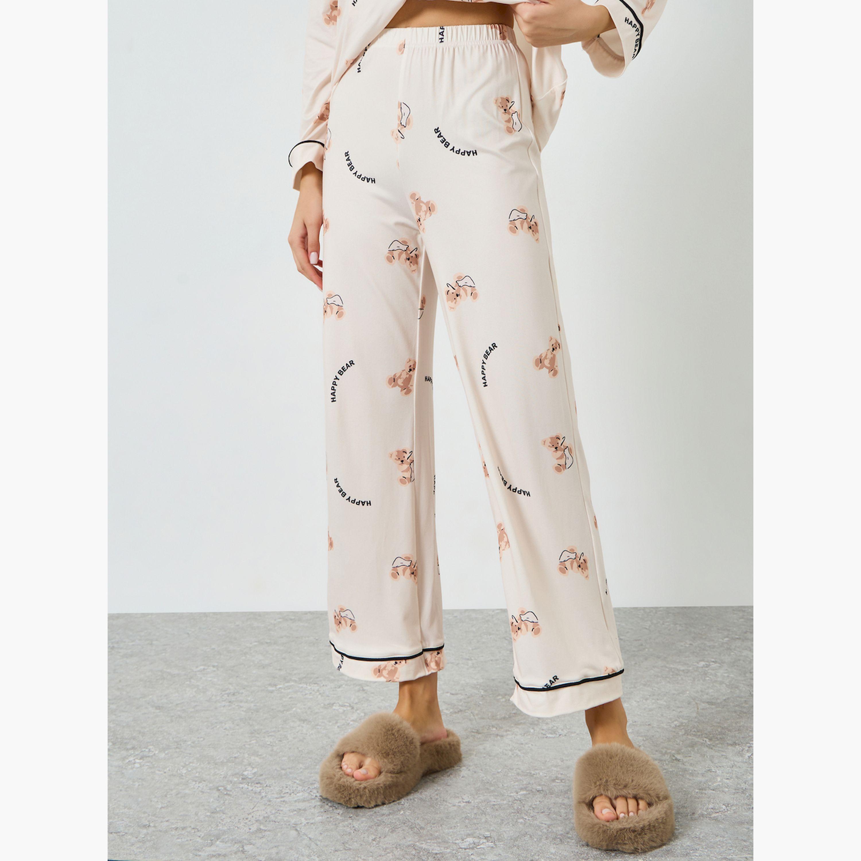 مجموعة من بيجاما وقميص بأزرار وطبعة دب-women-clothing-nightwear-pyjamas-longsets-image-4