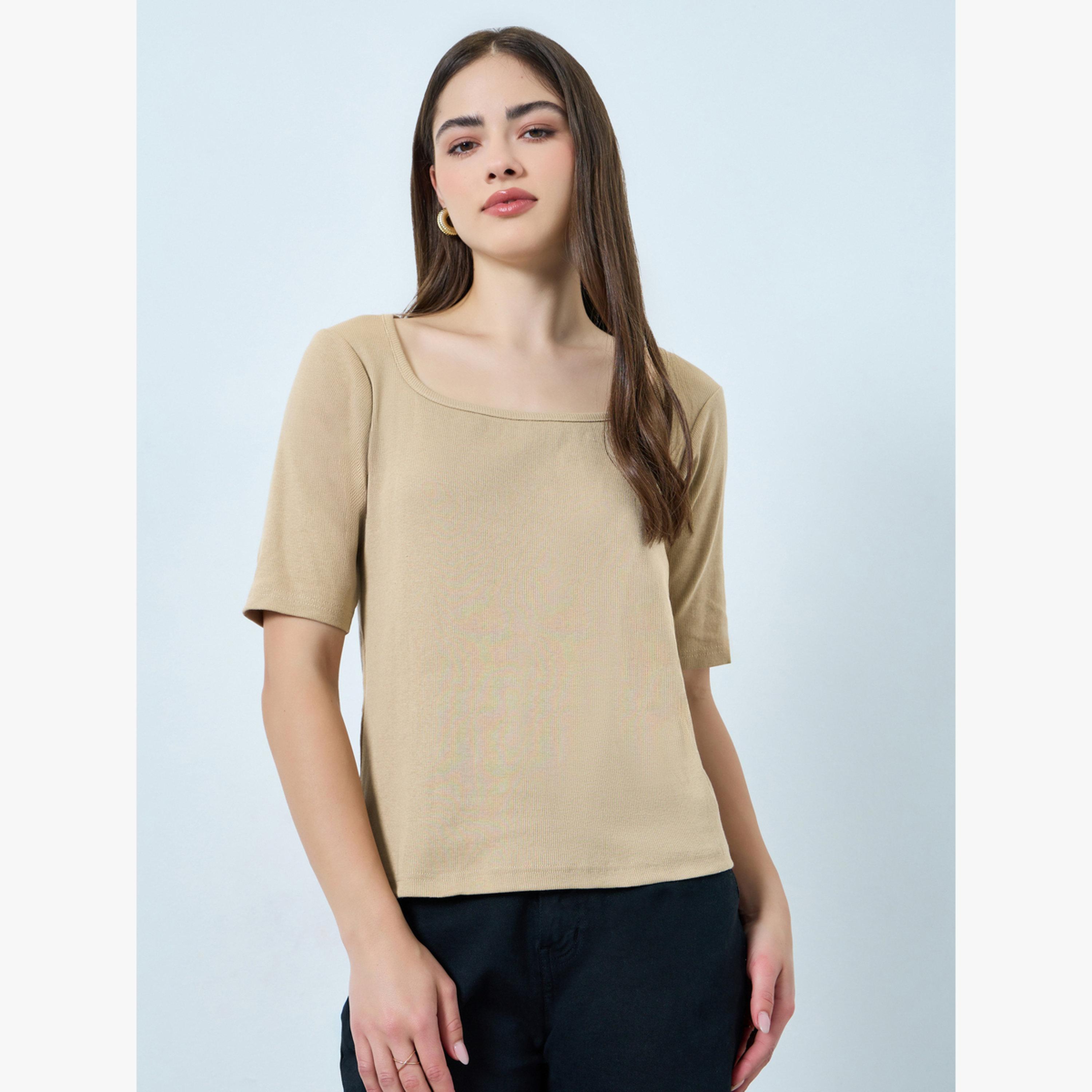 تيشيرت ضيق بياقة مربعة-women-clothing-tshirts-image-1