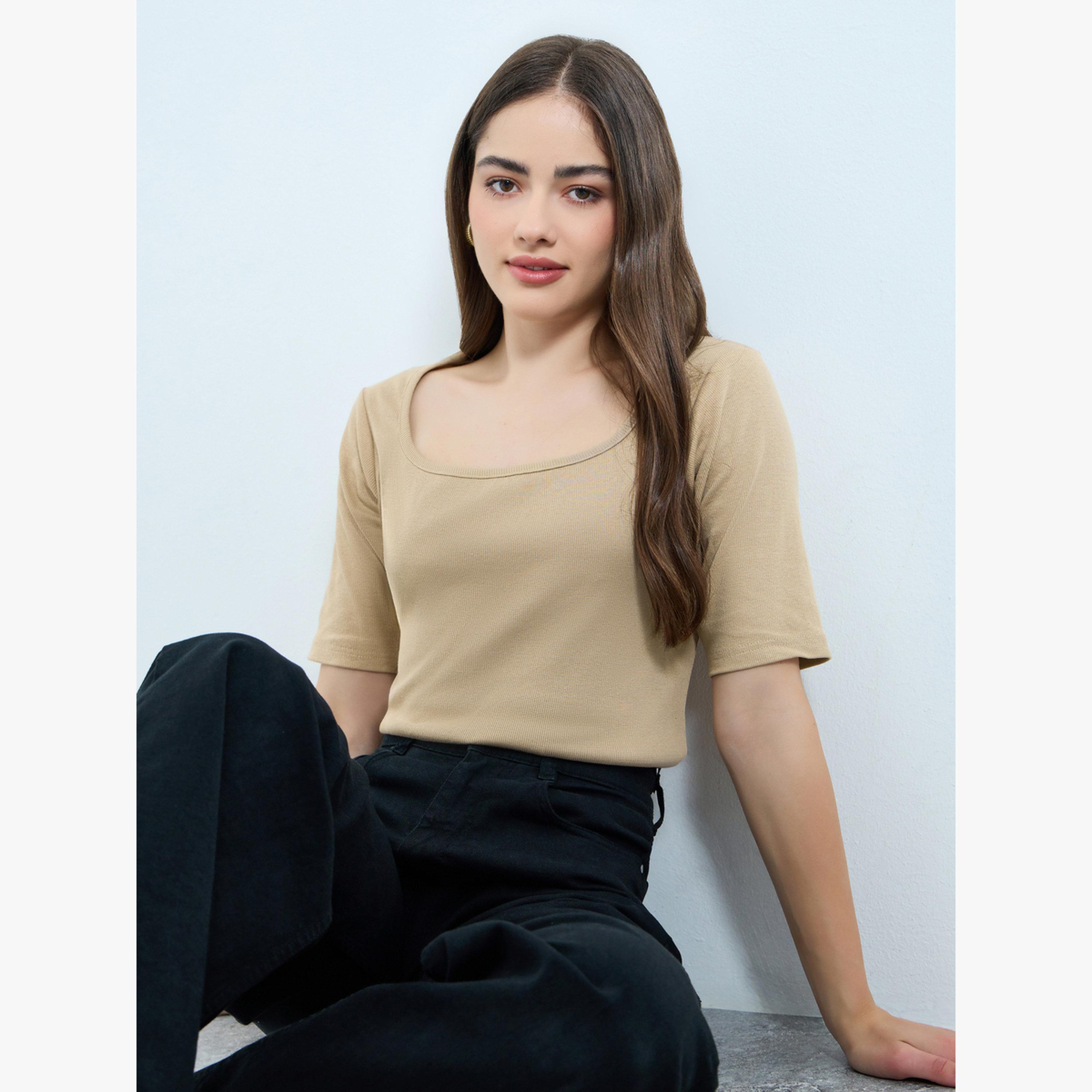 تيشيرت ضيق بياقة مربعة-women-clothing-tshirts-image-3