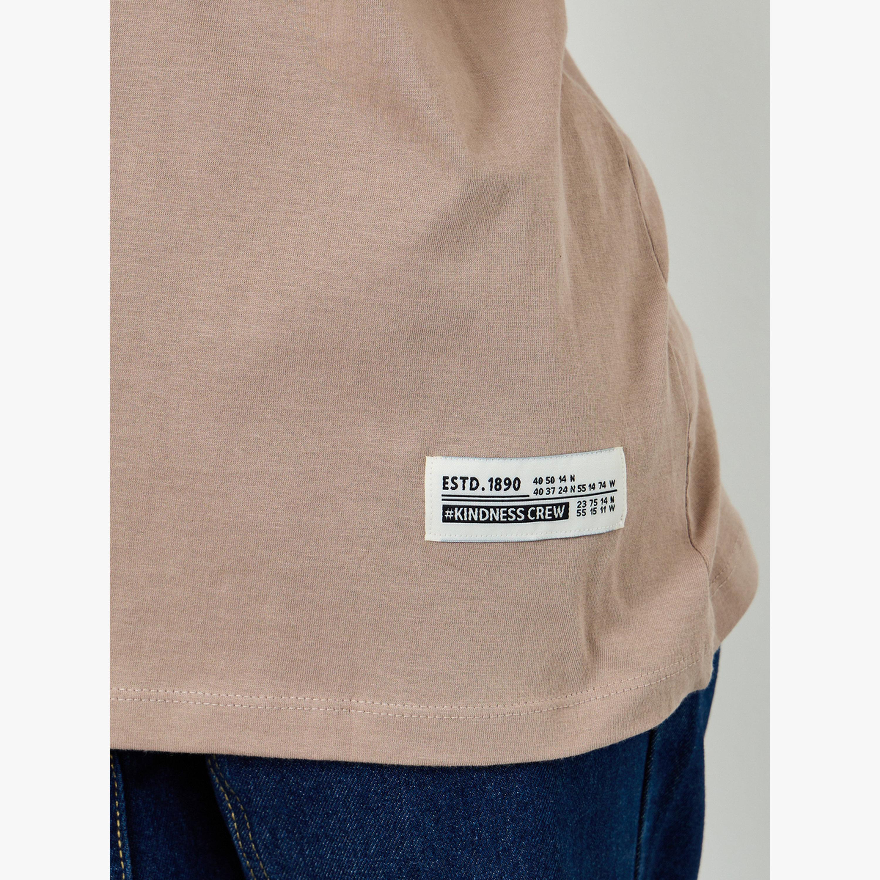 Styli Brown Oversized Crew Neck Cotton T-Shirt-women-clothing-tshirts-image-4
