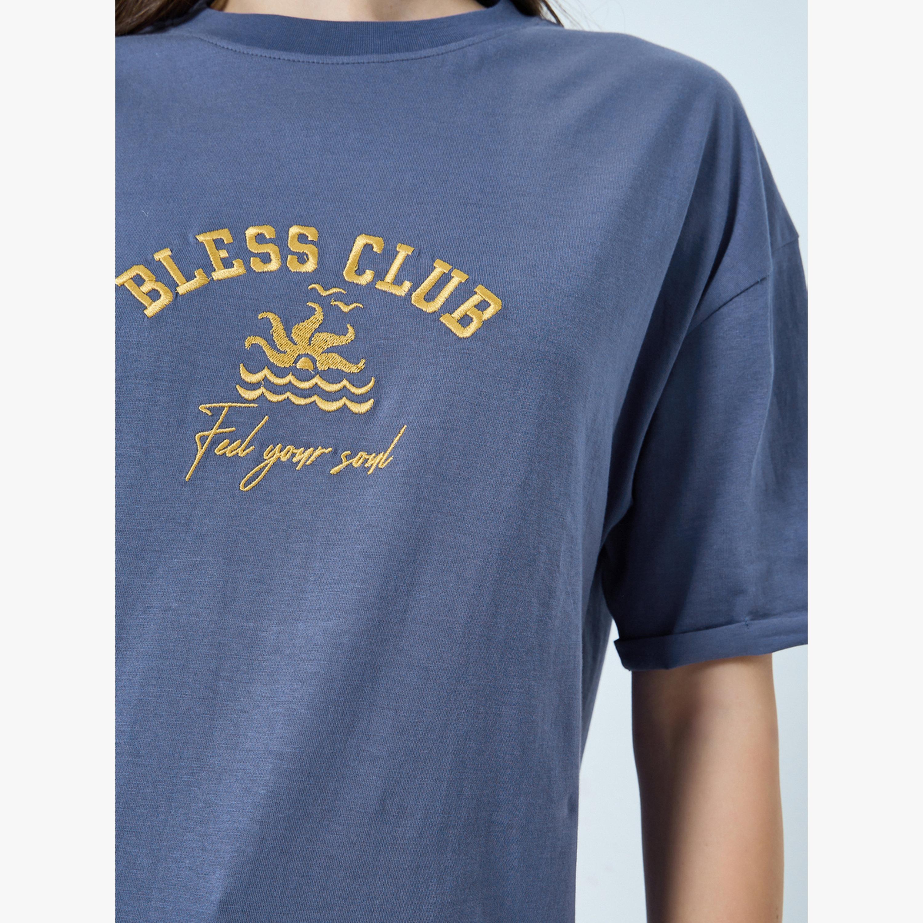 Styli Blue Oversized Cotton T-Shirt-women-clothing-tshirts-image-4