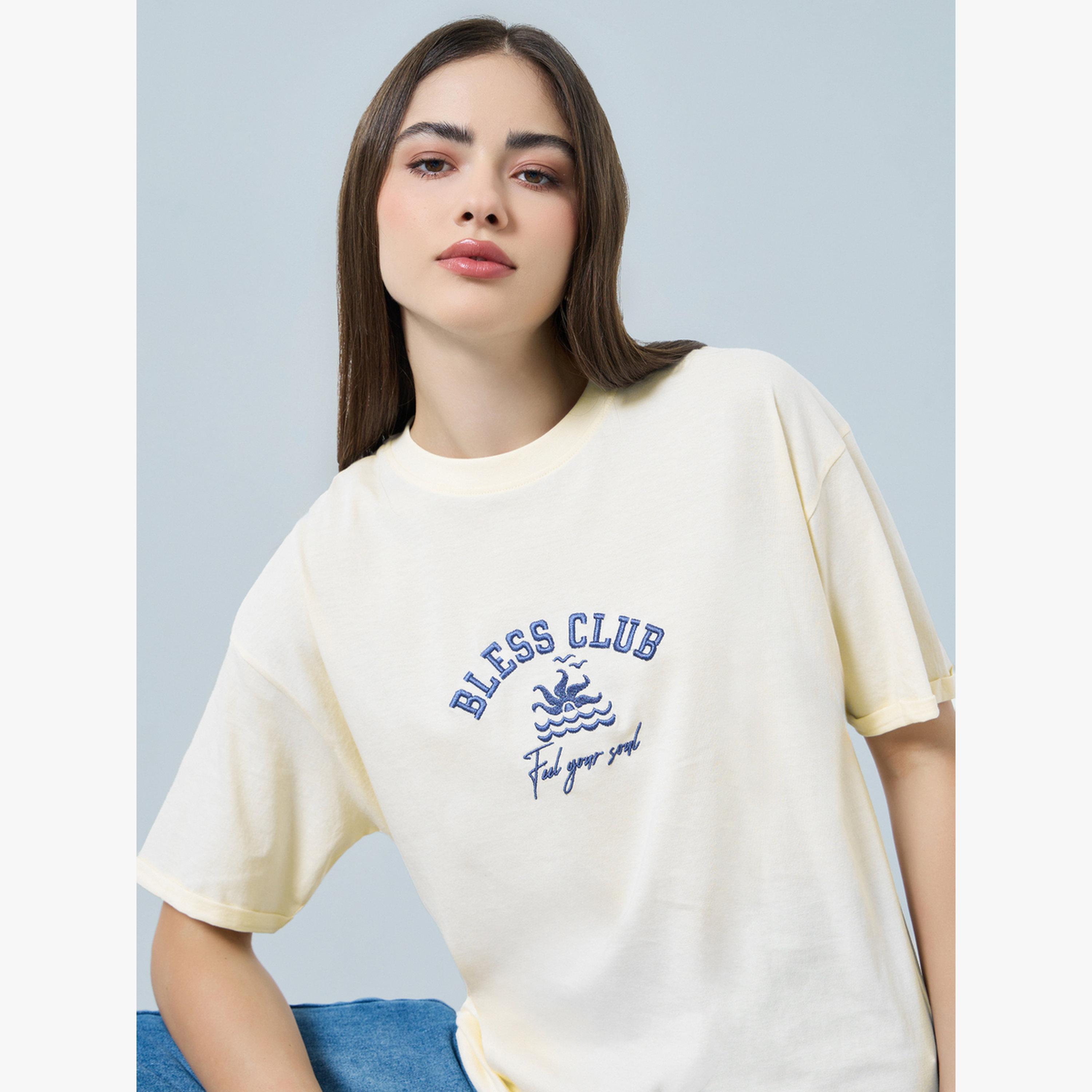 Styli Cream Oversized Cotton T-Shirt-women-clothing-tshirts-image-3