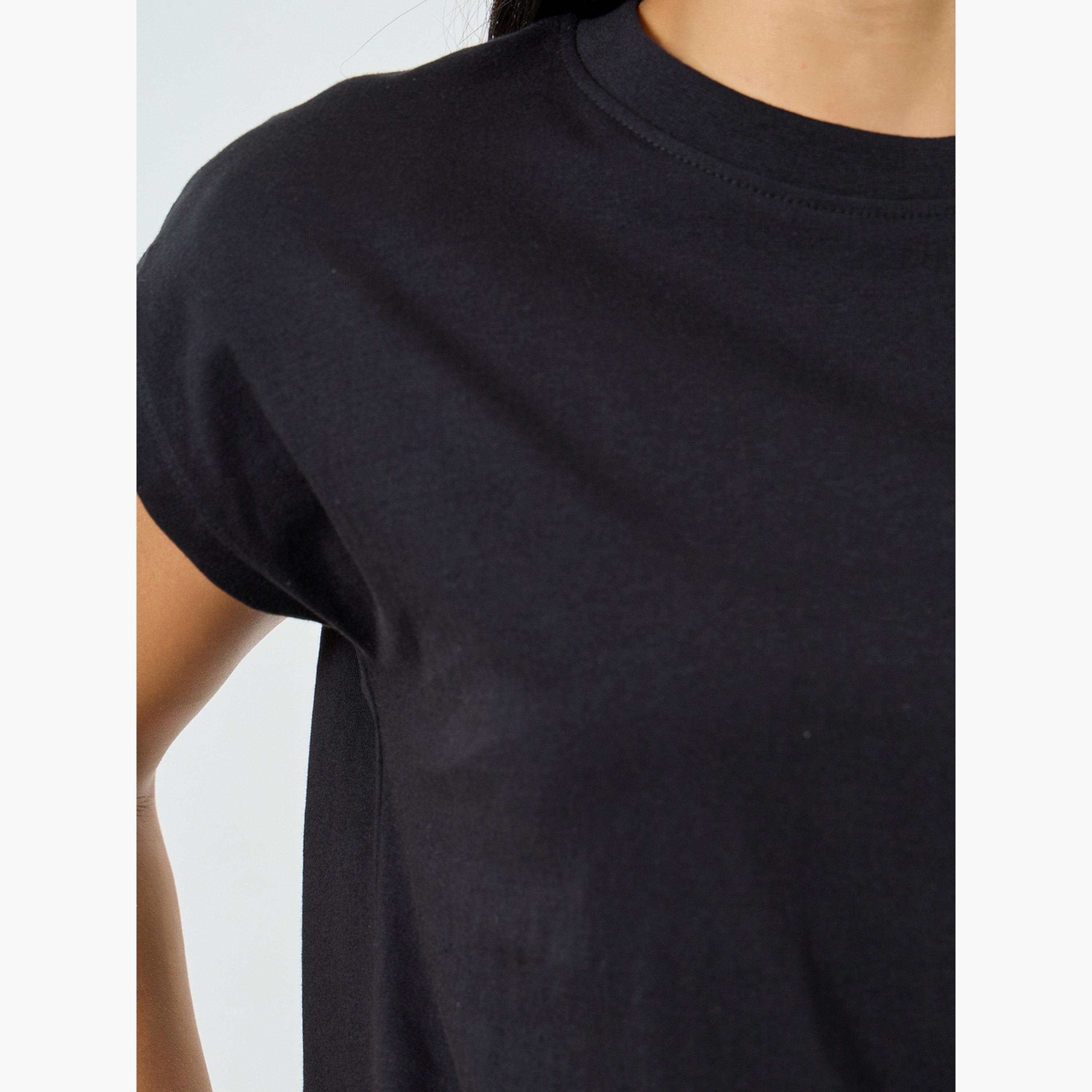 Styli Black Cotton Cap Sleeve T-Shirt-women-clothing-tshirts-image-4