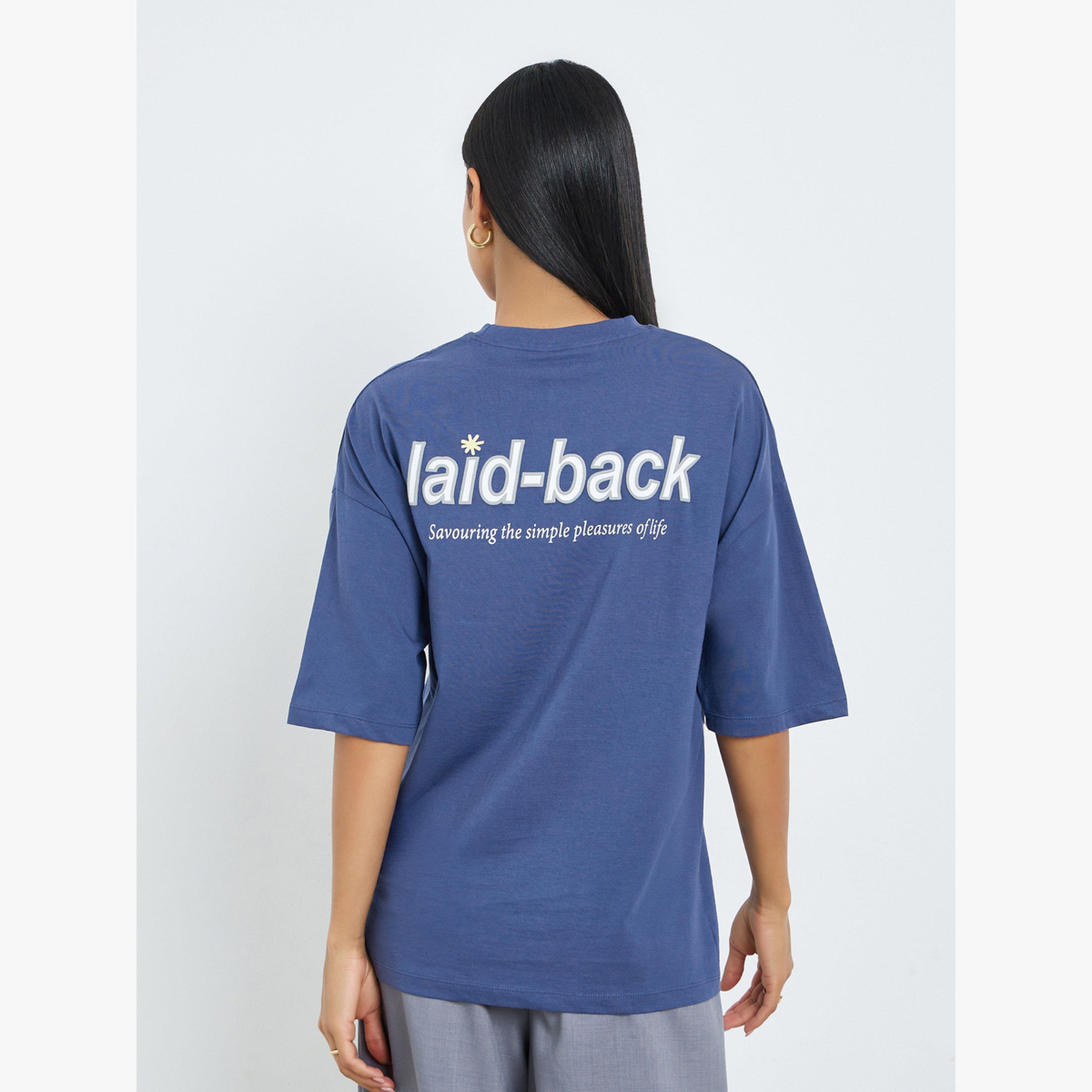 تي شيرت قطن 100% بقصة واسعة وطبعة منفوخة من الأمام والخلف-women-clothing-tshirts-image-4