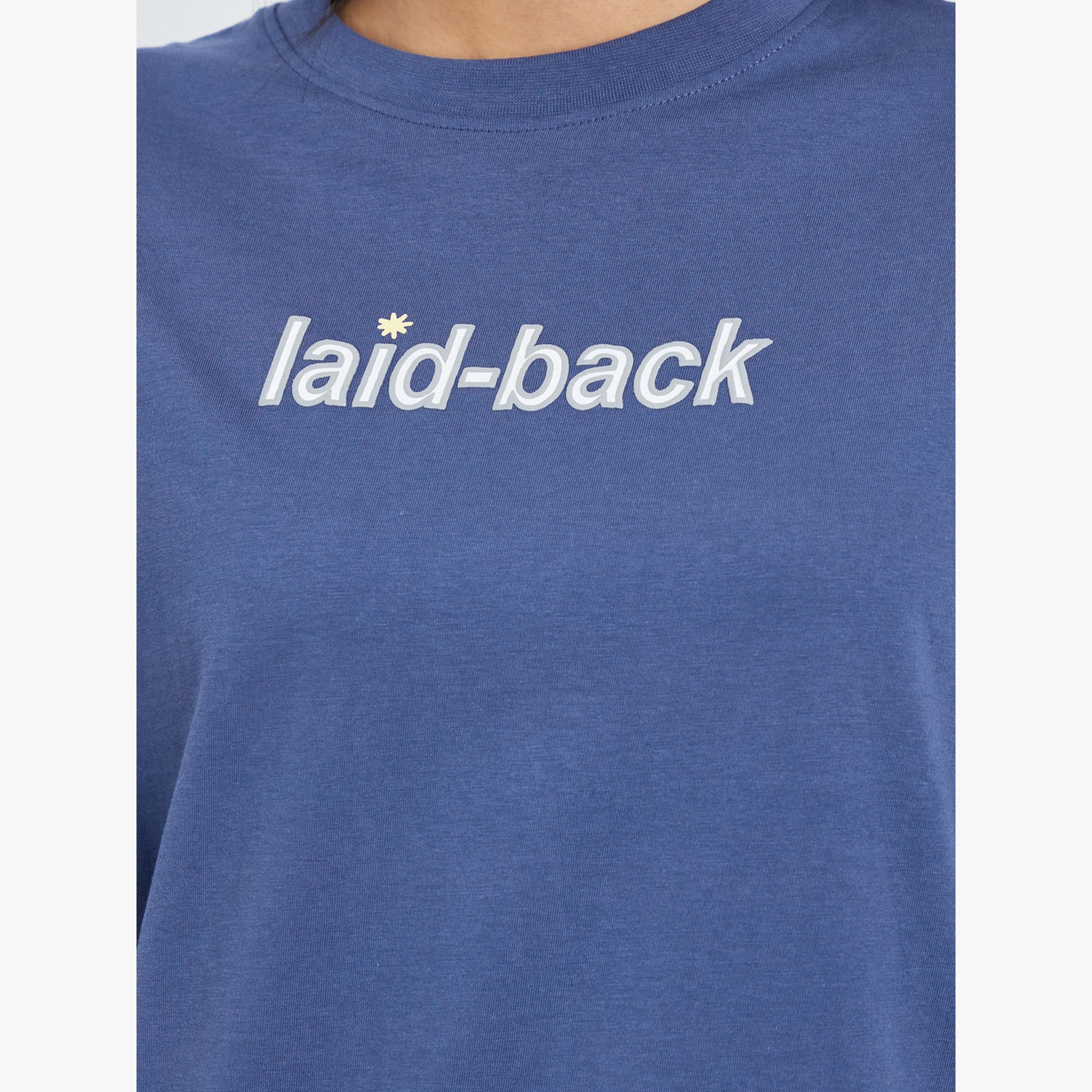 Styli Blue Laid-Back Front and Back Puff Print 100% Cotton Oversized T-Shirt-women-clothing-tshirts-image-5