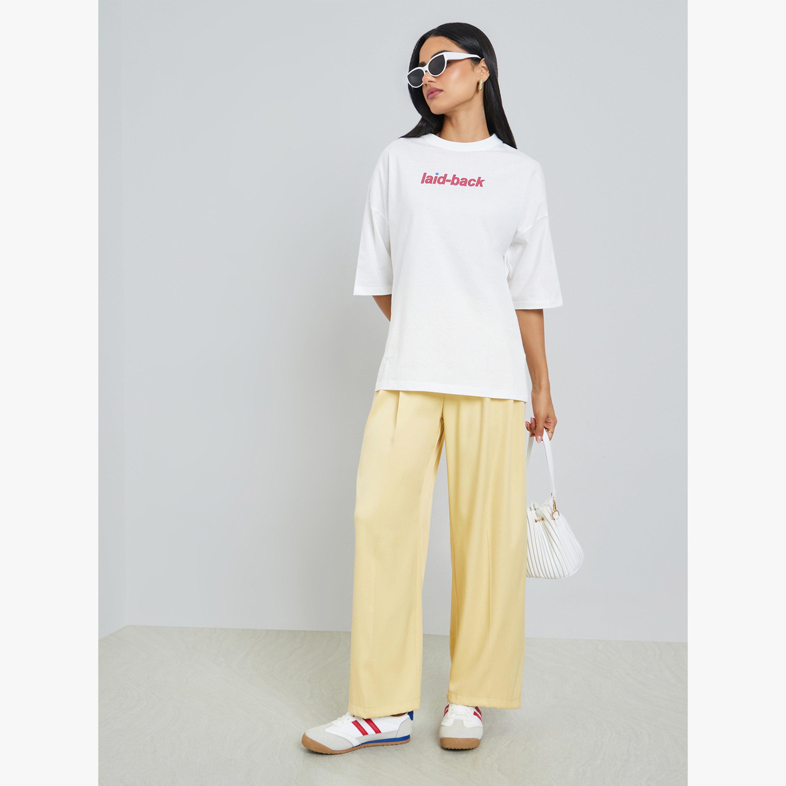 Styli Cream Laid-Back Front and Back Puff Print 100% Cotton Oversized T-Shirt-women-clothing-tshirts-image-2