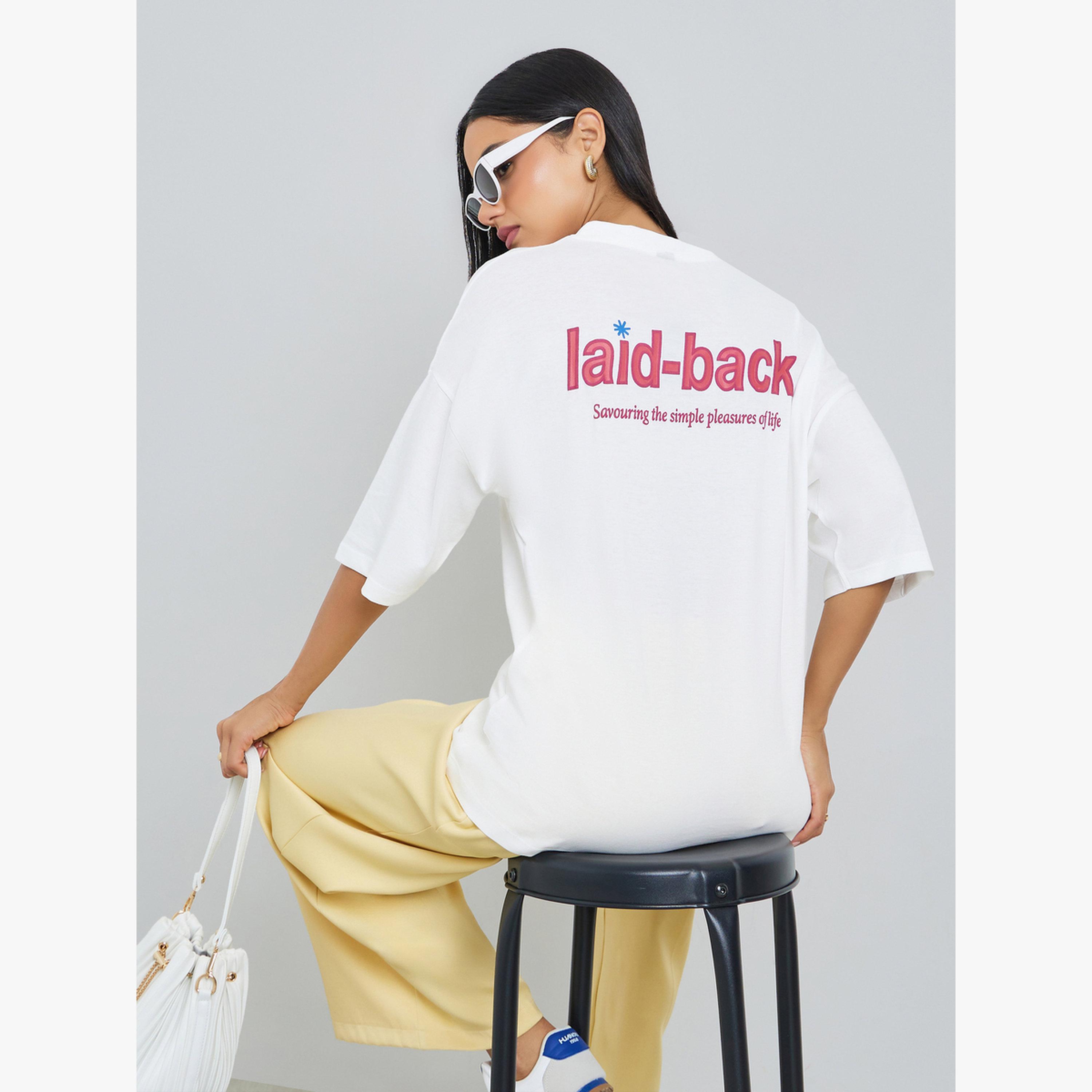 تي شيرت قطن 100% بقصة واسعة وطبعة منفوخة من الأمام والخلف-women-clothing-tshirts-image-3