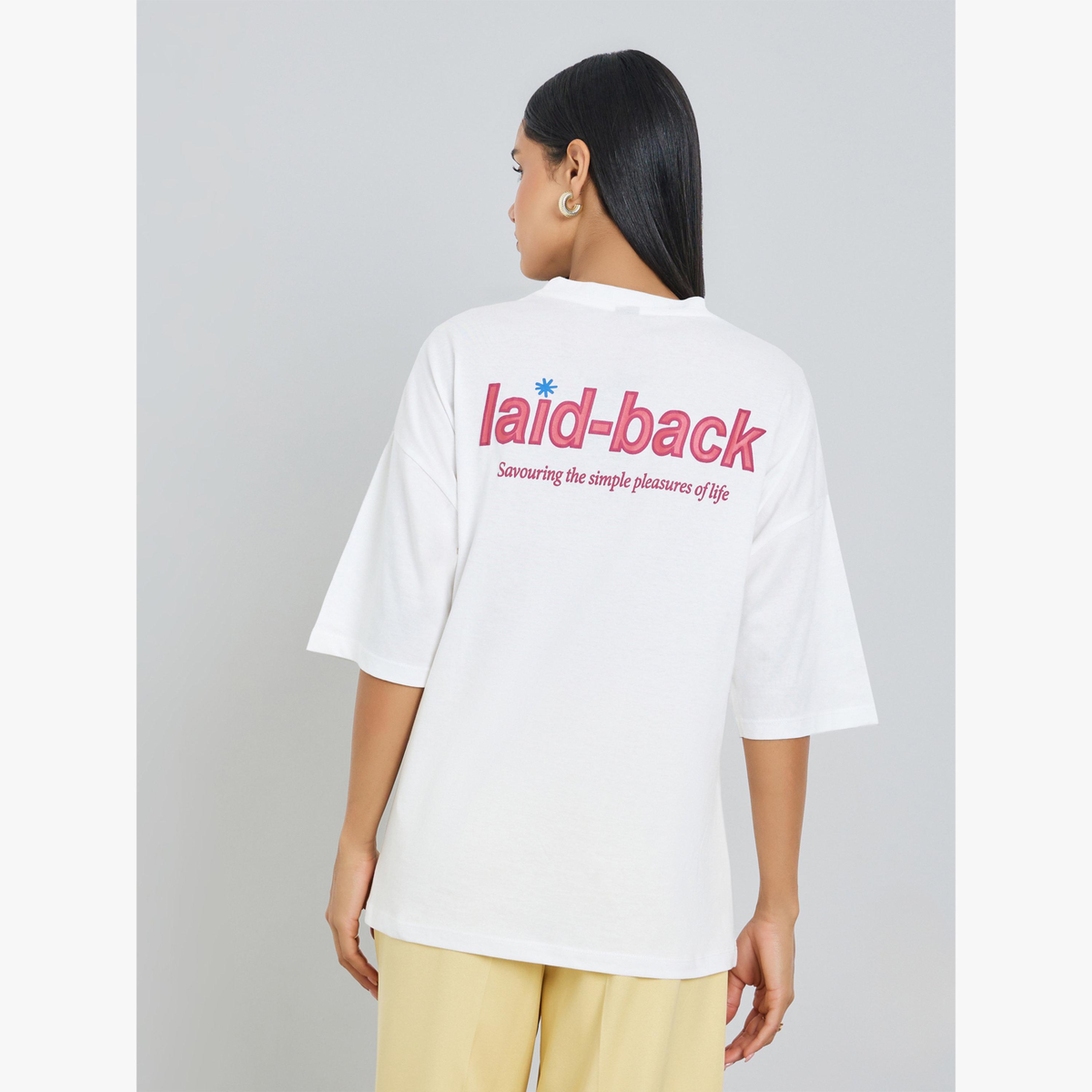 Styli Cream Laid-Back Front and Back Puff Print 100% Cotton Oversized T-Shirt-women-clothing-tshirts-image-4