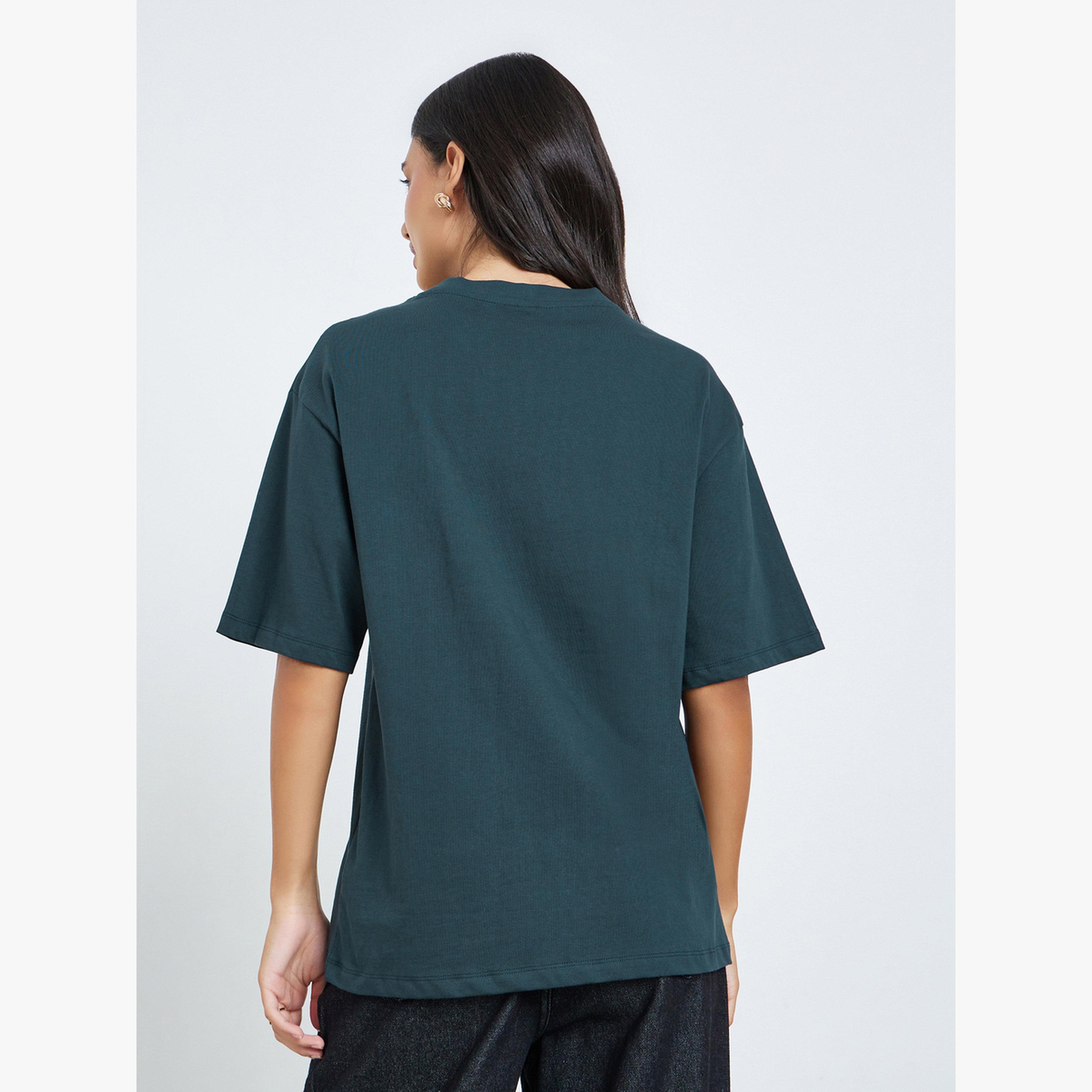 Styli Navy Oversized Athletics Print Cotton T-Shirt-women-clothing-tshirts-image-4