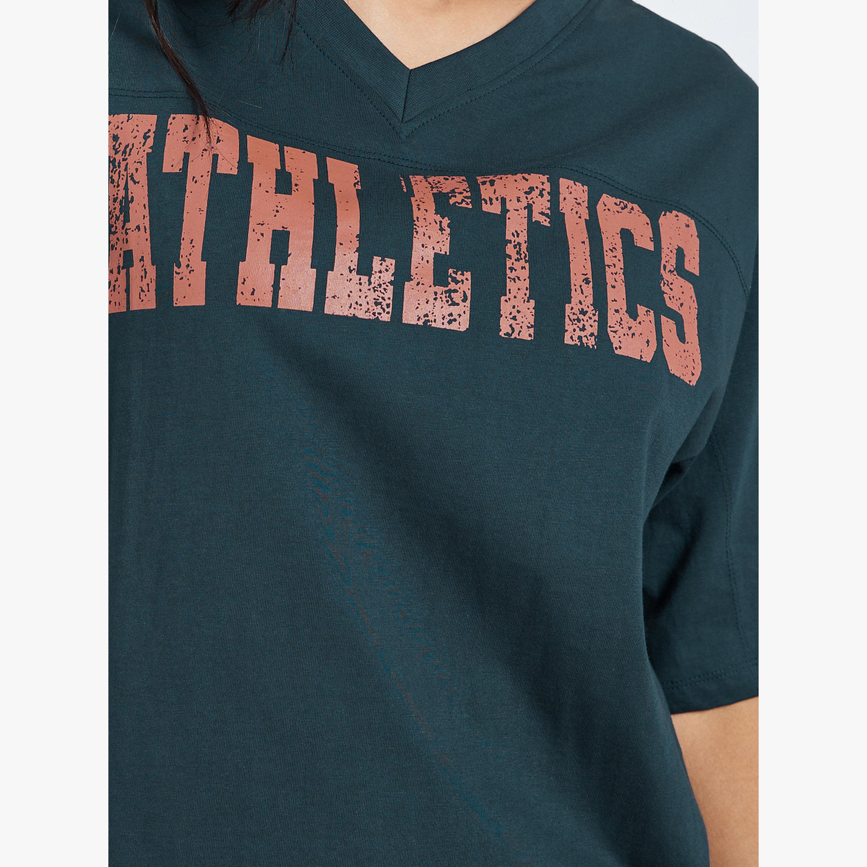 Styli Navy Oversized Athletics Print Cotton T-Shirt-women-clothing-tshirts-image-5