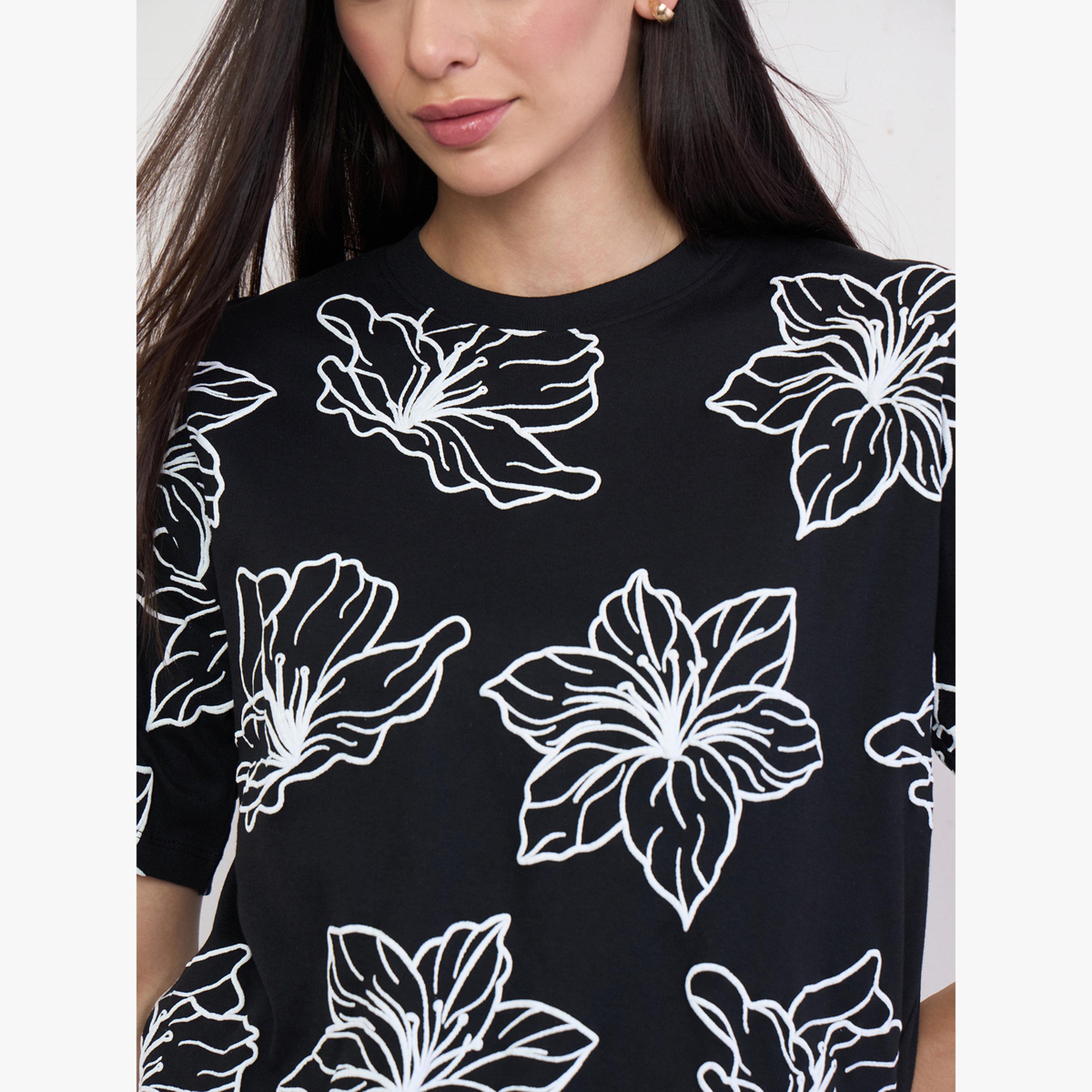 تيشيرت واسع بطبعة زهور-women-clothing-tshirts-image-5