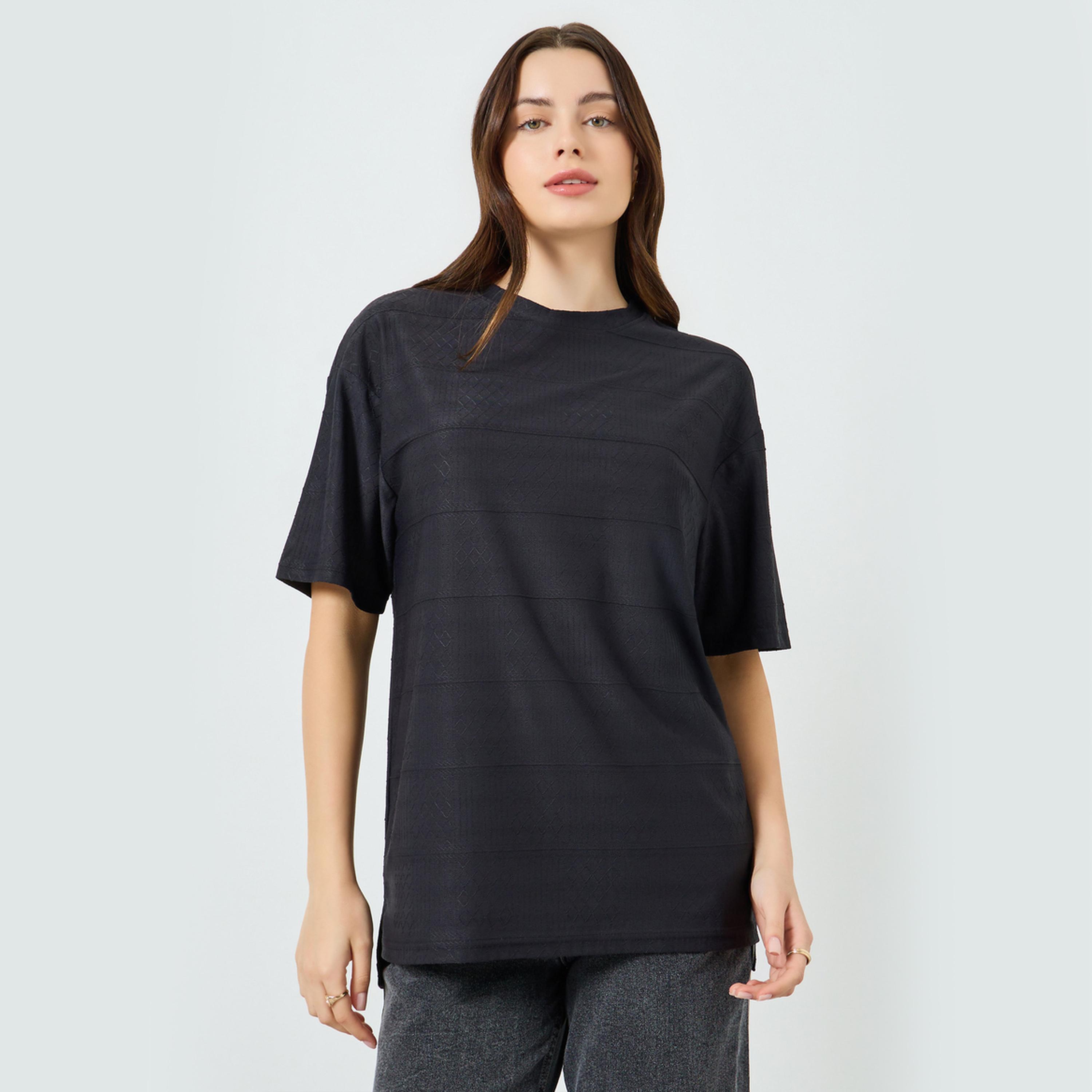 Styli Women Relaxed Fit High-Low Hem T-Shirt-women-clothing-tshirts-image-1