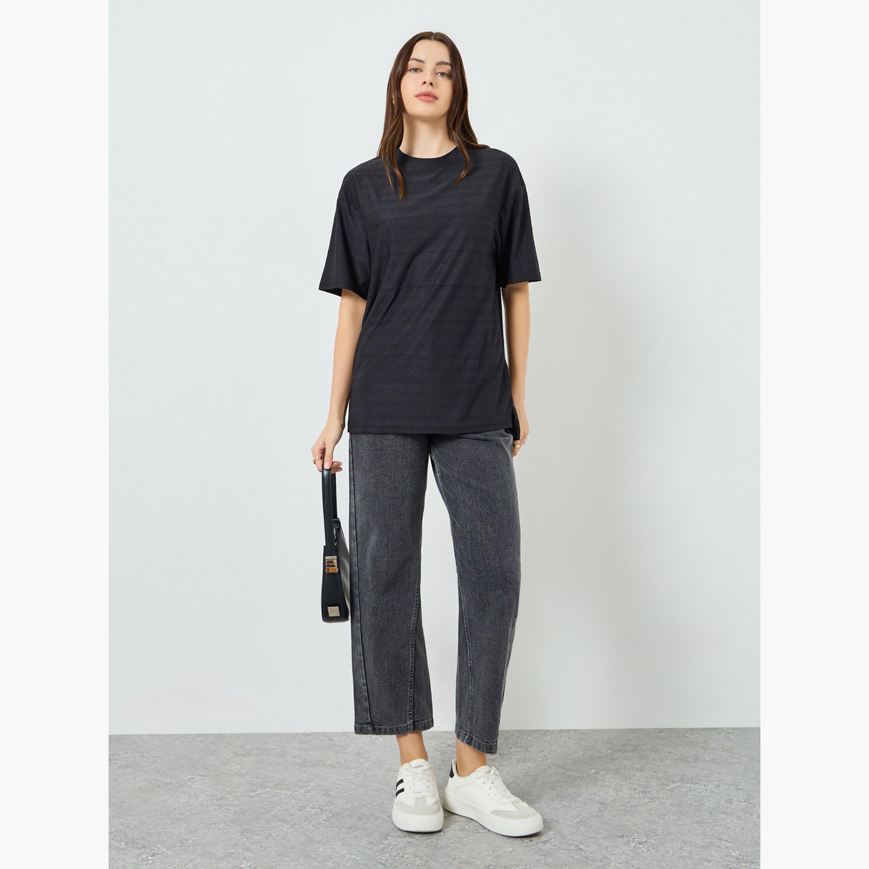 تيشيرت قصة مريحة بحافة غير متماثلة-women-clothing-tshirts-image-2