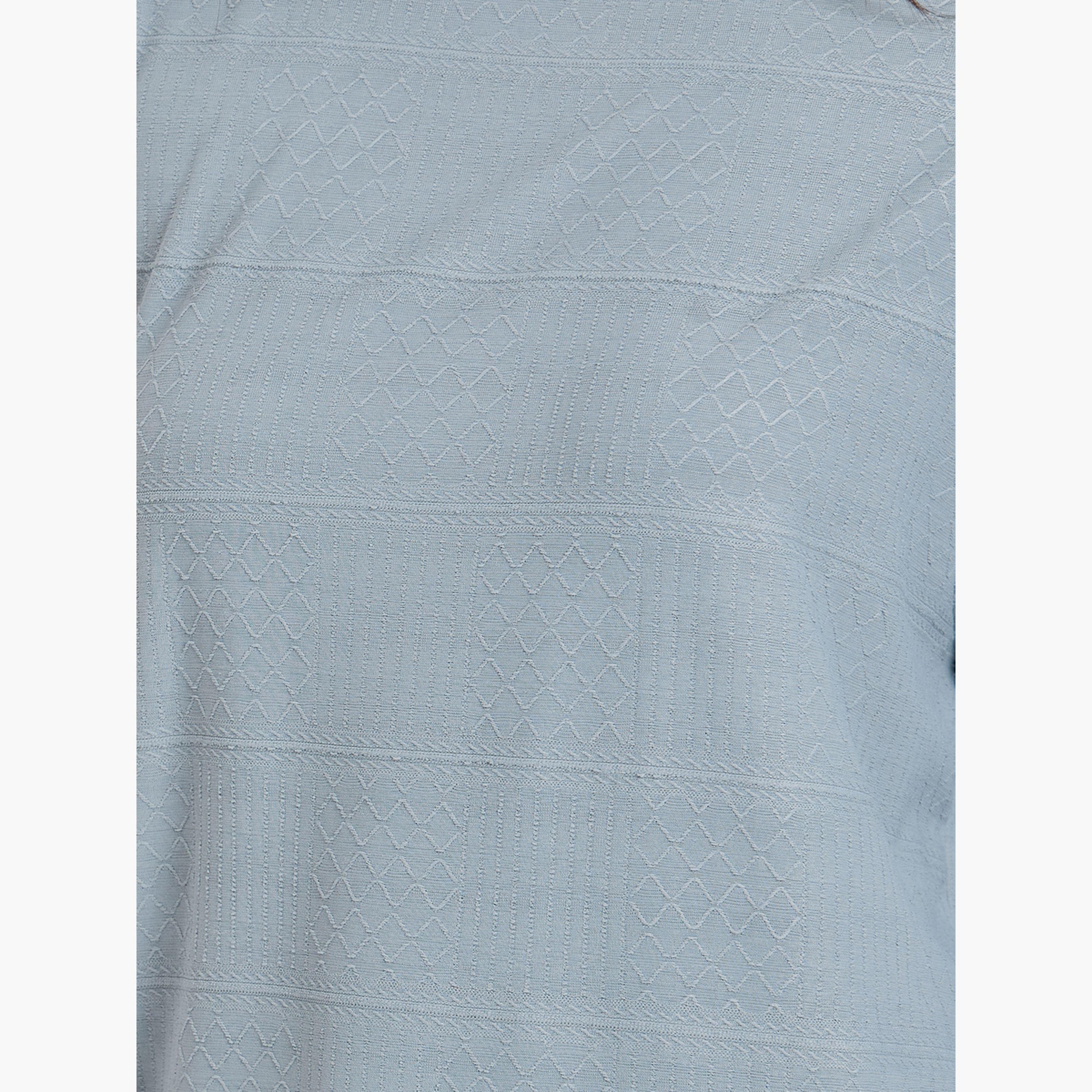 Styli Grey Textured Round Neck Relaxed Fit T-Shirt-women-clothing-tshirts-image-5