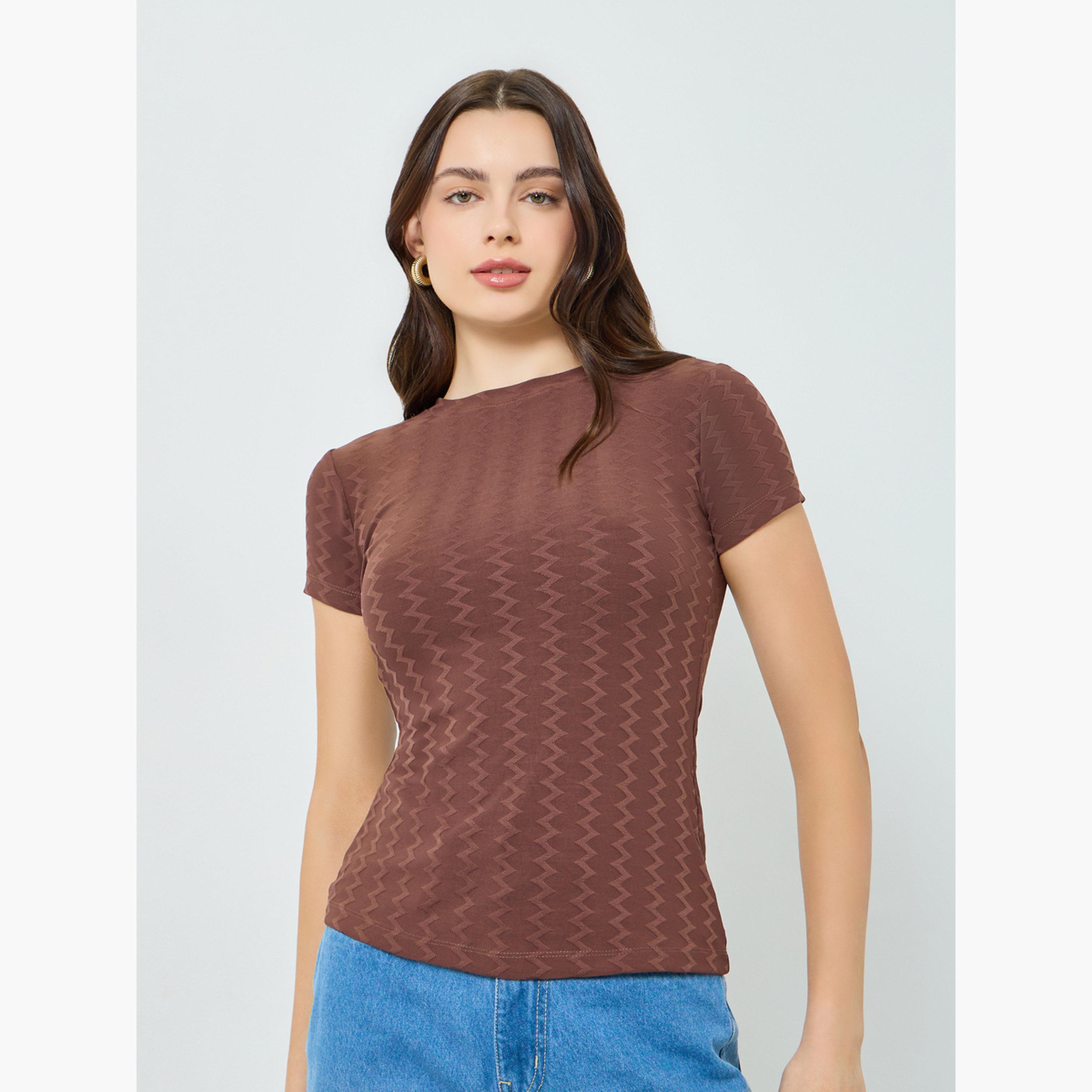 Styli Women Fitted Jacquard T-Shirt-women-clothing-tshirts-image-1