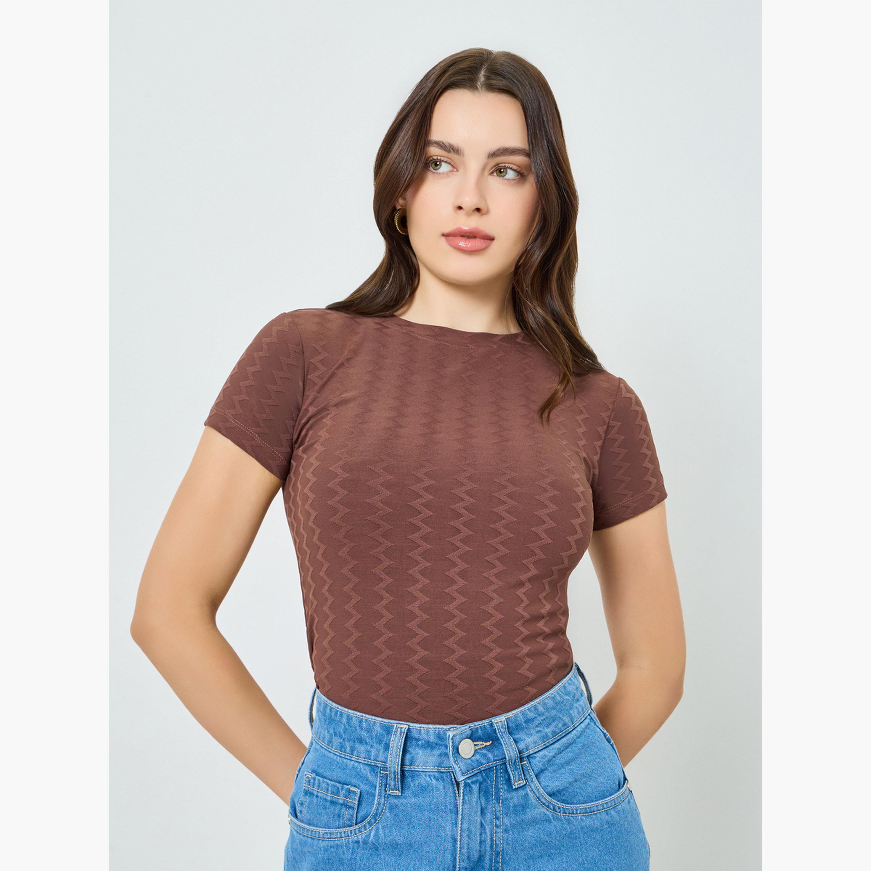 Styli Women Fitted Jacquard T-Shirt-women-clothing-tshirts-image-3